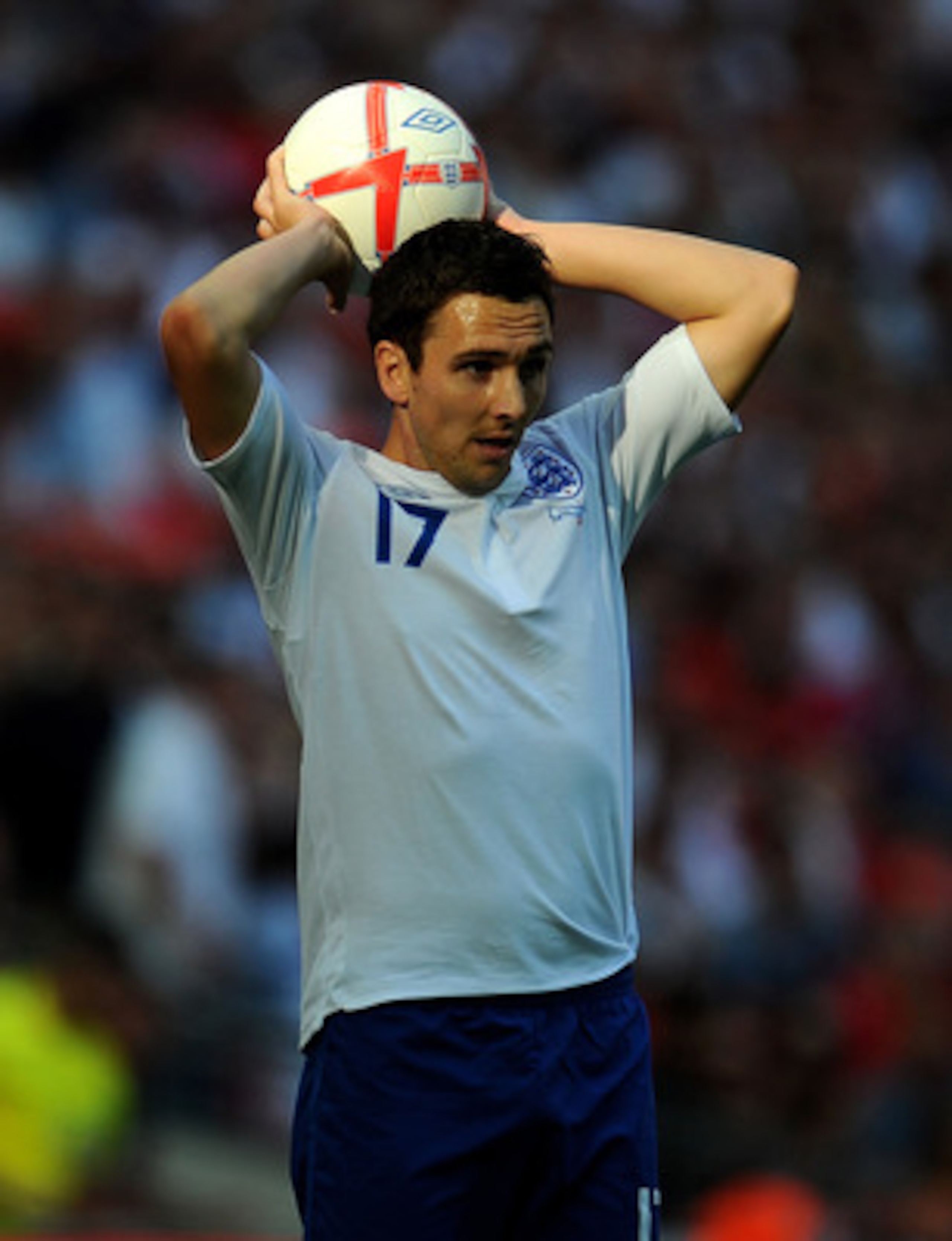 LONDON, ENGLAND - JUNE 04:  Stewart Downing of England takes a throw in during the UEFA EURO 2012 group G qualifying match between England and Switzerland at Wembley Stadium on June 4, 2011 in London, England.  (Photo by Clive Mason/Getty Images)