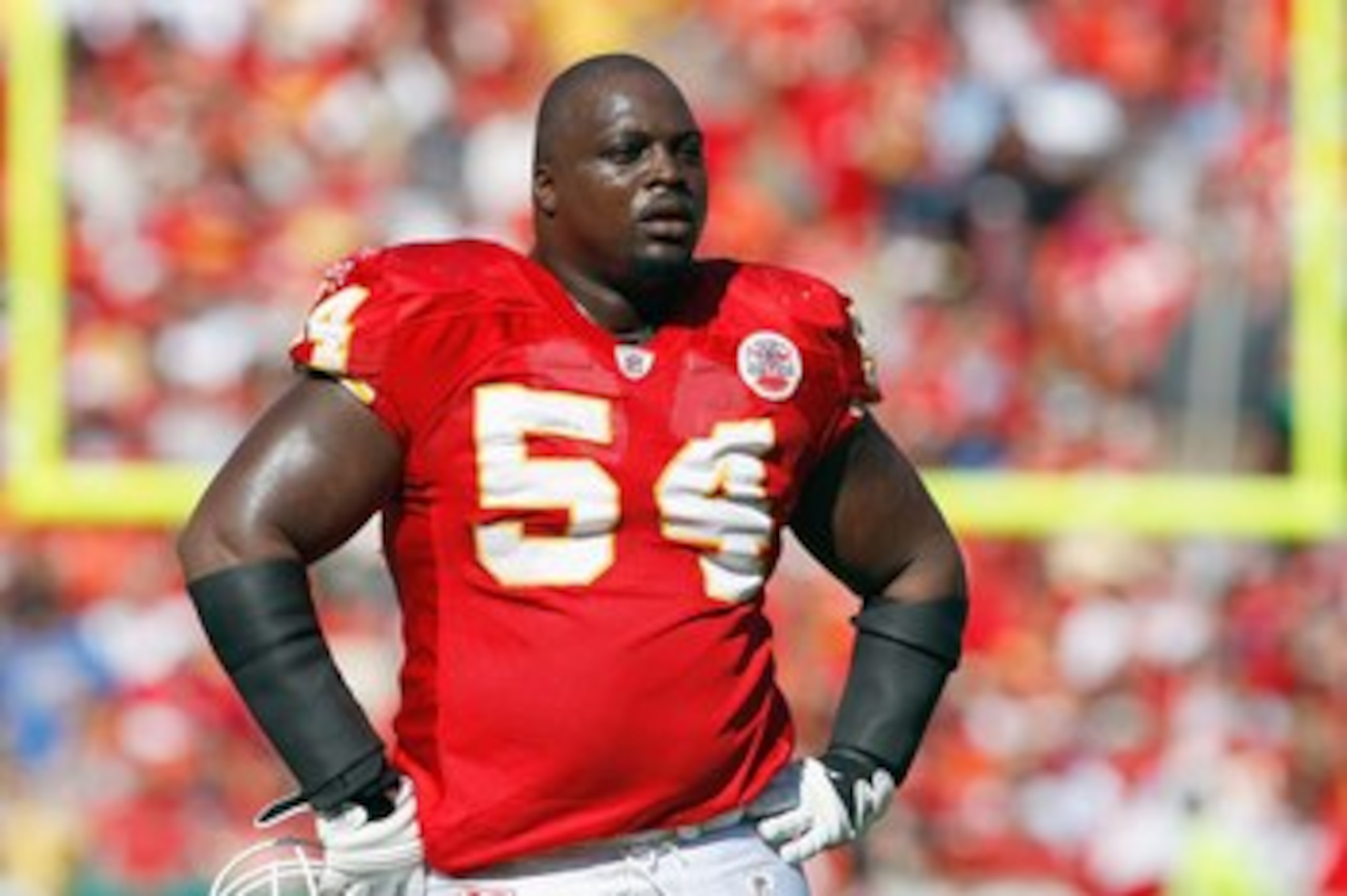 KANSAS CITY - OCTOBER 19: Brian Waters #54 of the Kansas City Chiefs rests on the field during the game against the Tennessee Titans at Arrowhead Stadium on October 19, 2008 in Kansas City, Missouri. (Photo by: Jamie Squire/Getty Images) KANSAS CITY - OCTOBER 19: Brian Waters #54 of the Kansas City Chiefs rests on the field during the game against the Tennessee Titans at Arrowhead Stadium on October 19, 2008 in Kansas City, Missouri. (Photo by: Jamie Squire/Getty Images)