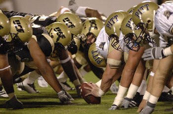 University of Central Florida offensive linemen set to block against Pitt  Oct. 13, 2006 in Orlando.  Pitt led at half time 38 - 0. (Photo by A. Messerschmidt/Getty Images) *** Local Caption ***