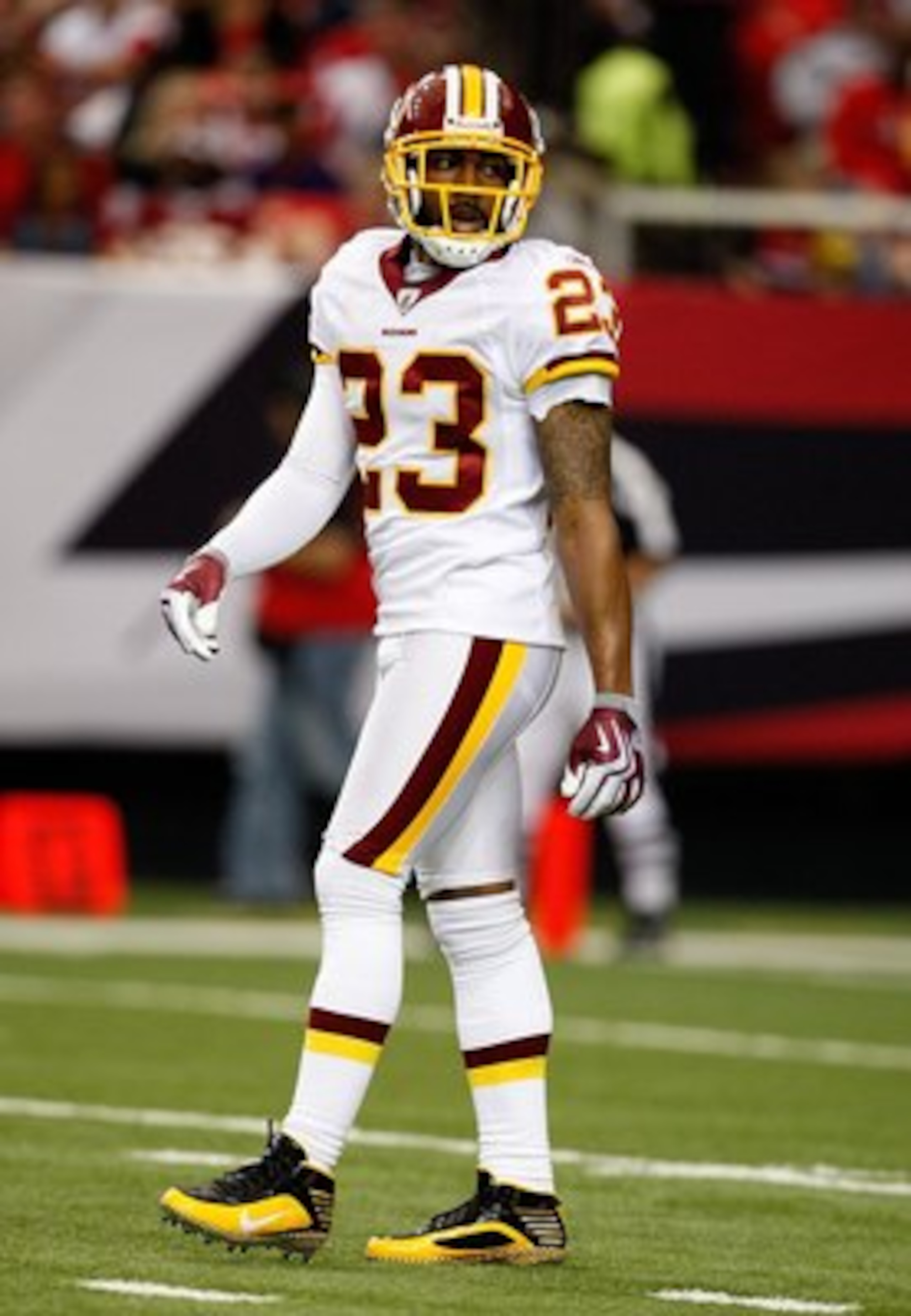 ATLANTA - NOVEMBER 08:  DeAngelo Hall #23 of the Washington Redskins against the Atlanta Falcons at Georgia Dome on November 8, 2009 in Atlanta, Georgia.  (Photo by Kevin C. Cox/Getty Images)
