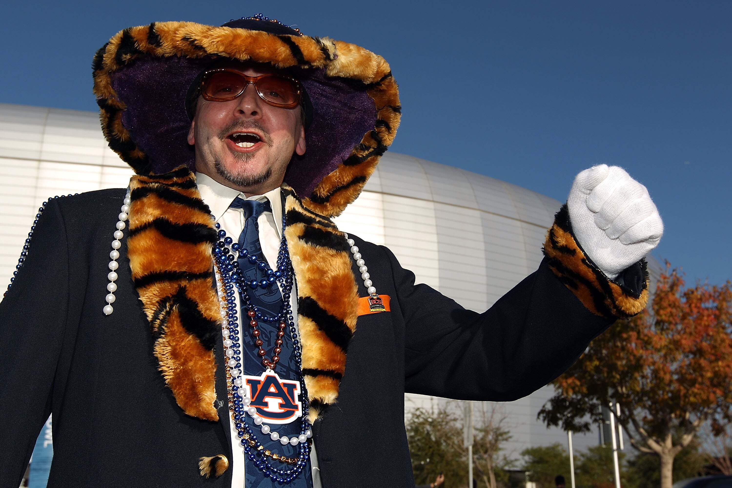 GLENDALE, AZ - JANUARY 10:  Auburn Tigers fan Stan White poses outside before the Tostitos BCS National Championship Game between the Tigers and the Oregon Ducks at University of Phoenix Stadium on January 10, 2011 in Glendale, Arizona.  (Photo by Christi