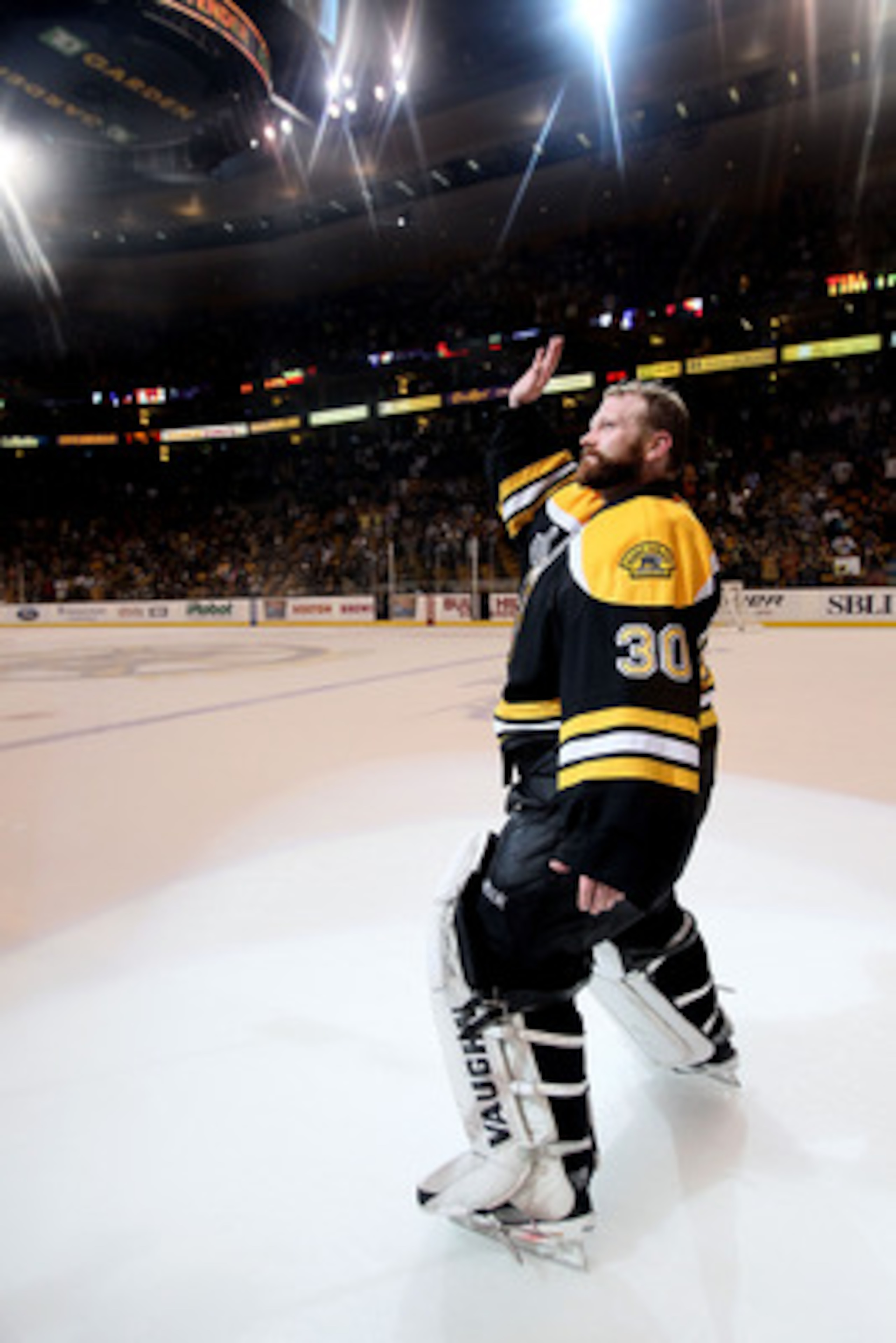 BOSTON, MA - JUNE 08:  Tim Thomas #30 of the Boston Bruins celebrates after defeating the Vancouver Canucks in Game Four of the 2011 NHL Stanley Cup Final at TD Garden on June 8, 2011 in Boston, Massachusetts. The Boston Bruins defeated the Vancouver Canu