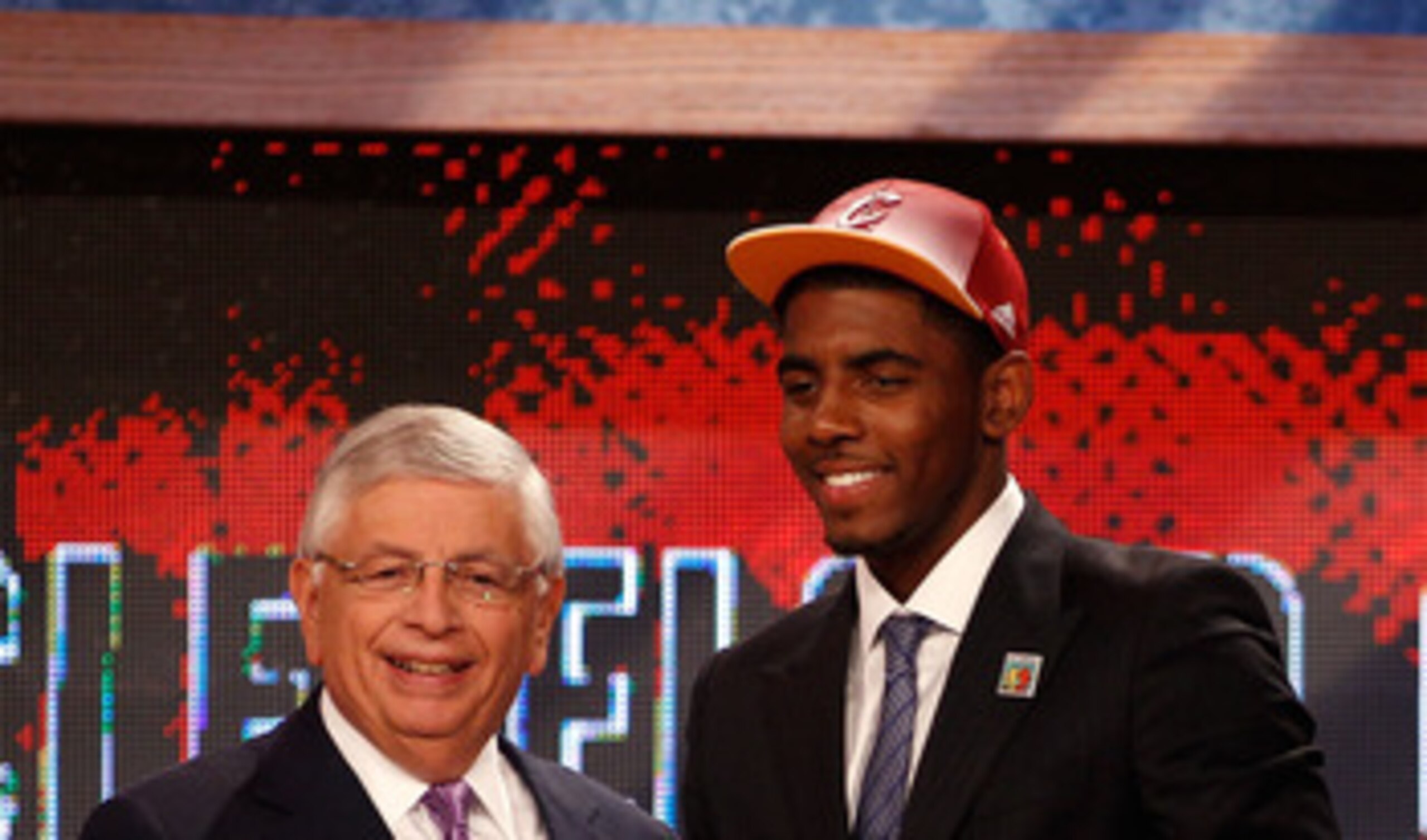 NEWARK, NJ - JUNE 23: Kyrie Irving (R) from Duke greets NBA Commissioner David Stern after he was selected number one overall by the Cleveland Cavaliers in the first round during the 2011 NBA Draft at the Prudential Center on June 23, 2011 in Newark, New NEWARK, NJ - JUNE 23: Kyrie Irving (R) from Duke greets NBA Commissioner David Stern after he was selected number one overall by the Cleveland Cavaliers in the first round during the 2011 NBA Draft at the Prudential Center on June 23, 2011 in Newark, New