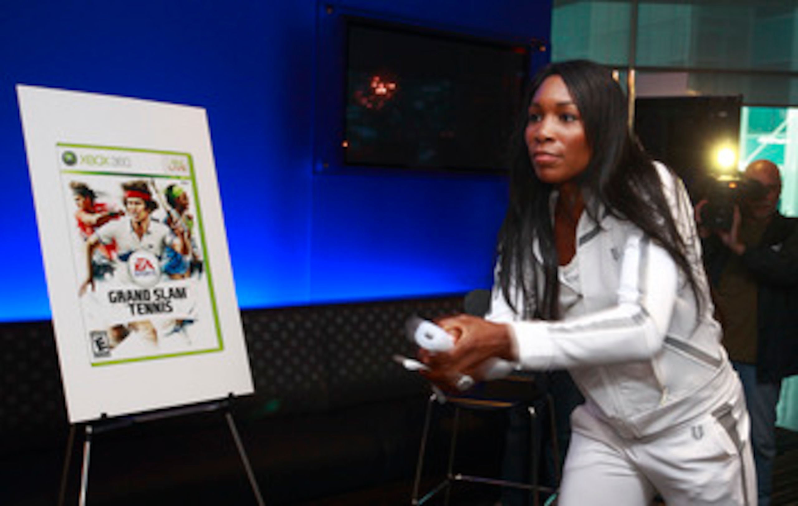 BURNABY, CANADA - JULY 13: In this photo provided by EA Sports, Tennis star Venus Williams plays Grand Slam Tennis on the Wii during the EA Sports King of the Court competition July 13, 2009 in Burnaby, Canada.  Dwight Howard and Venus Williams participte