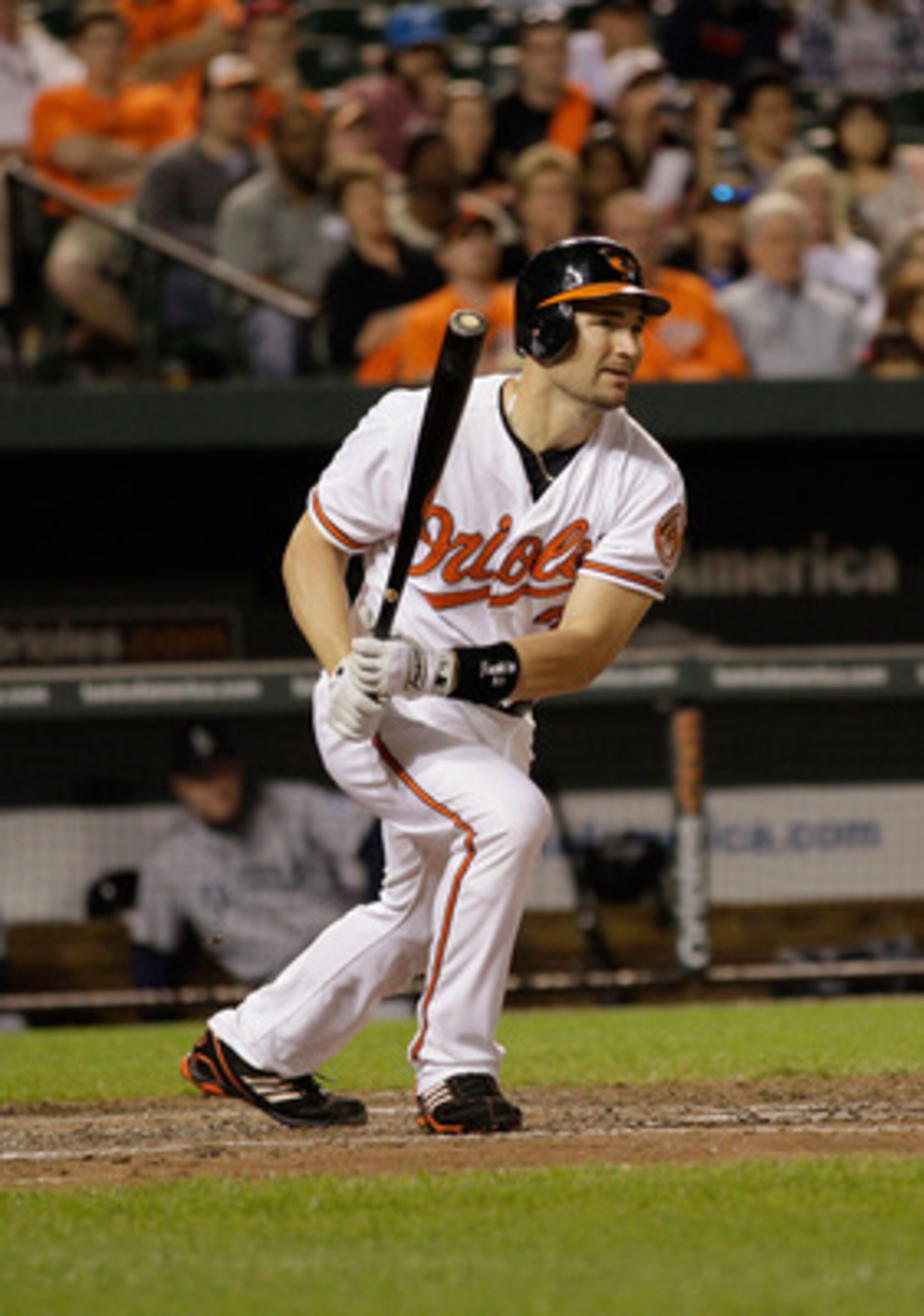 BALTIMORE, MD - MAY 12:  Luke Scott #30 of the Baltimore Orioles at the plate against the Seattle Mariners at Oriole Park at Camden Yards on May 12, 2011 in Baltimore, Maryland.  (Photo by Rob Carr/Getty Images)
