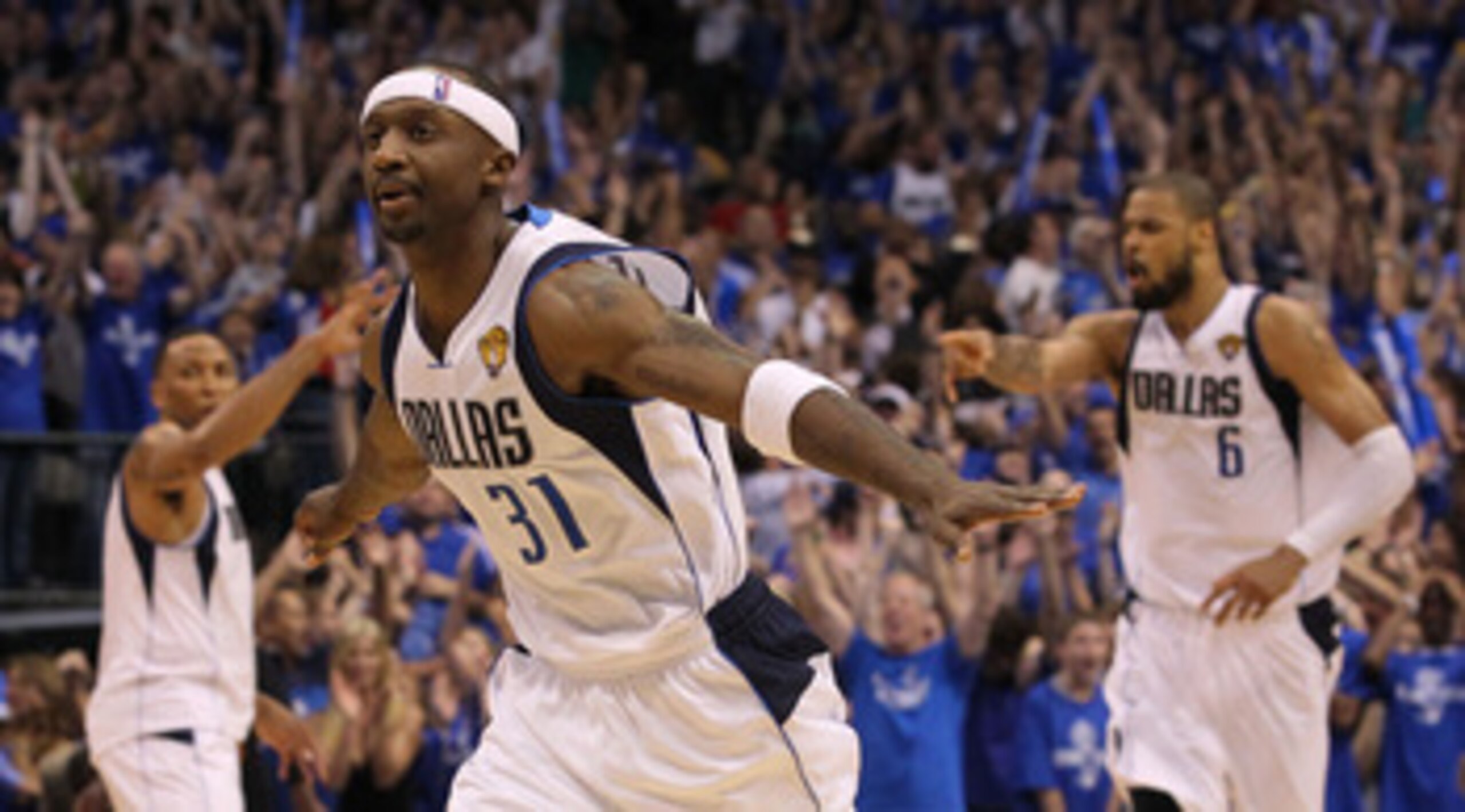 DALLAS, TX - JUNE 09:  Jason Terry #31 of the Dallas Mavericks reacts after he made a 3-point shot late in the fourth quarter against the Miami Heat in Game Five of the 2011 NBA Finals at American Airlines Center on June 9, 2011 in Dallas, Texas.  NOTE TO
