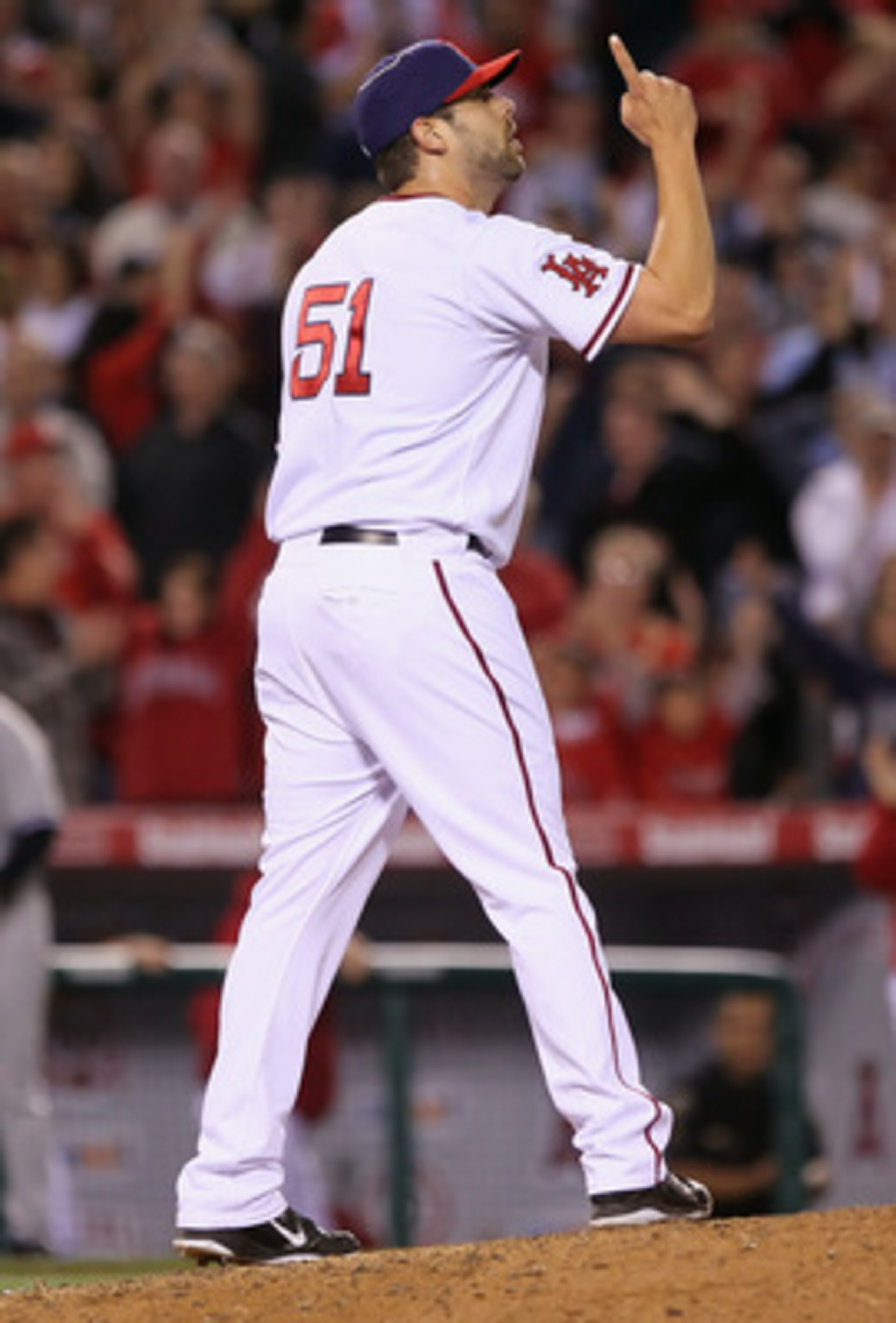 ANAHEIM, CA - JUNE 03:  Pitcher Jordan Walden #51 of the Los Angeles Angels of Anaheim celebrates  after saving the game against the New York Yankees at Angel Stadium of Anaheim on June 3, 2011 in Anaheim, California. The Angels defeated the Yankees 3-2.