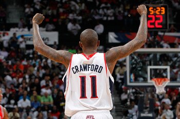 ATLANTA, GA - MAY 06:  Jamal Crawford #11 of the Atlanta Hawks against the Chicago Bulls in Game Three of the Eastern Conference Semifinals in the 2011 NBA Playoffs at Phillips Arena on May 6, 2011 in Atlanta, Georgia.  NOTE TO USER: User expressly acknow