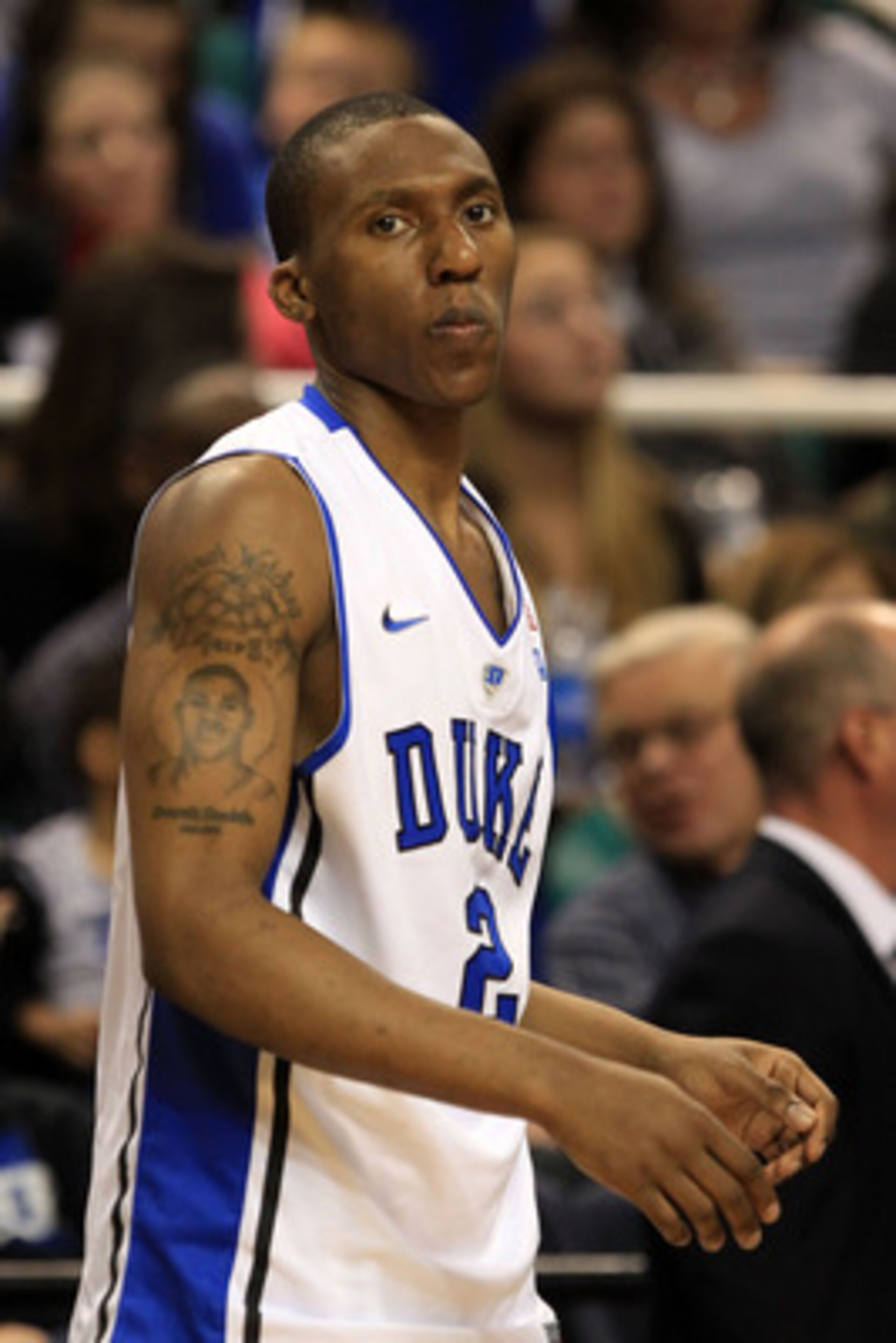 GREENSBORO, NC - MARCH 11:  Nolan Smith #2 of the Duke Blue Devils looks on from the sidelines while playing against the Maryland Terrapins during the second half in the quarterfinals of the 2011 ACC men's basketball tournament at the Greensboro Coliseum 