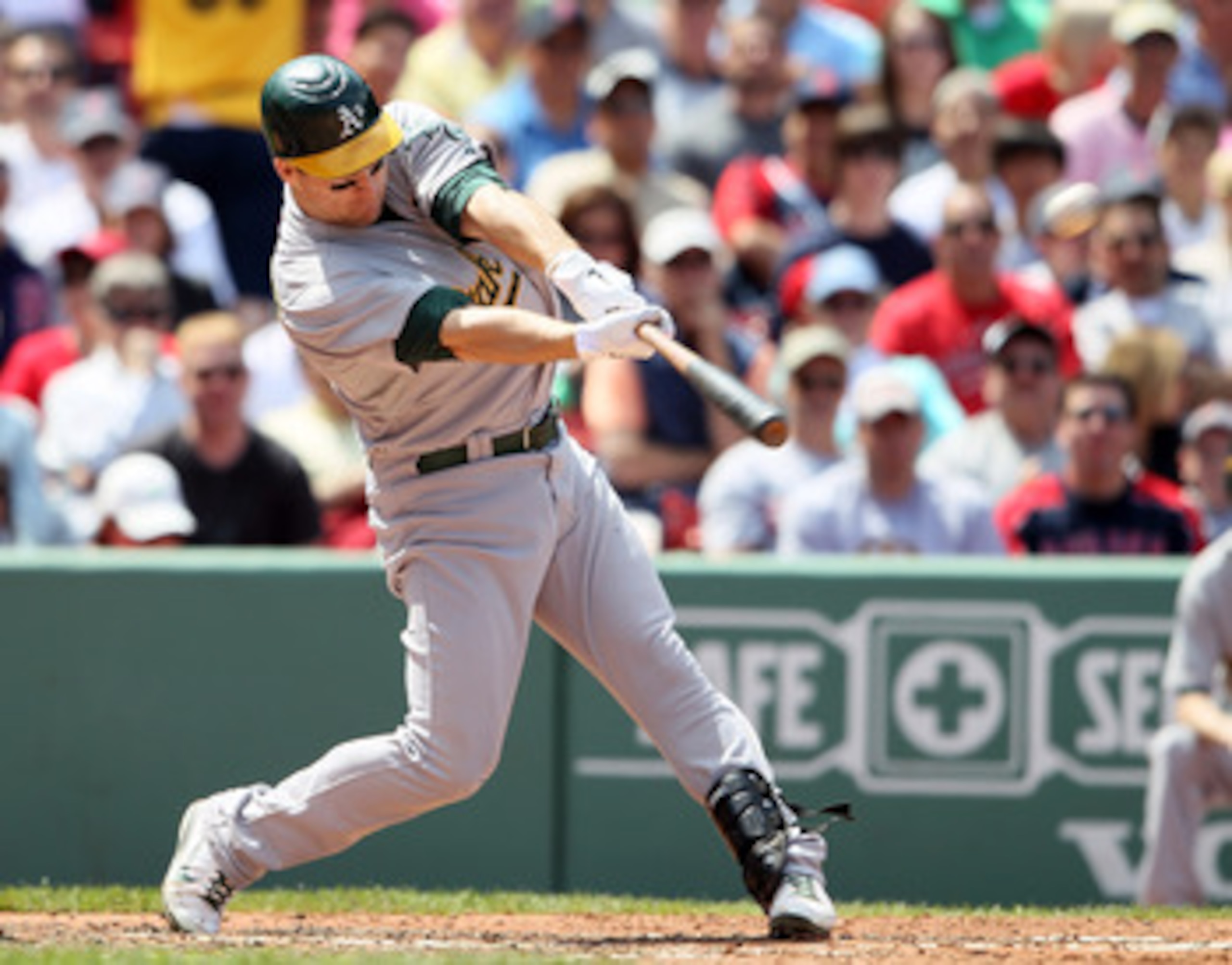 BOSTON, MA - JUNE 04:  Josh Willingham #16 of the Oakland Athletics gets a 2 RBI hit in the sixth inning against the Boston Red Sox on June 4, 2011 at Fenway Park in Boston, Massachusetts.  (Photo by Elsa/Getty Images)