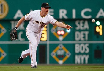 PITTSBURGH - JUNE 09:  Lyle Overbay #37 of the Pittsburgh Pirates flips the ball to first base against the Arizona Diamondbacks during the game on June 9, 2011 at PNC Park in Pittsburgh, Pennsylvania.  (Photo by Jared Wickerham/Getty Images)