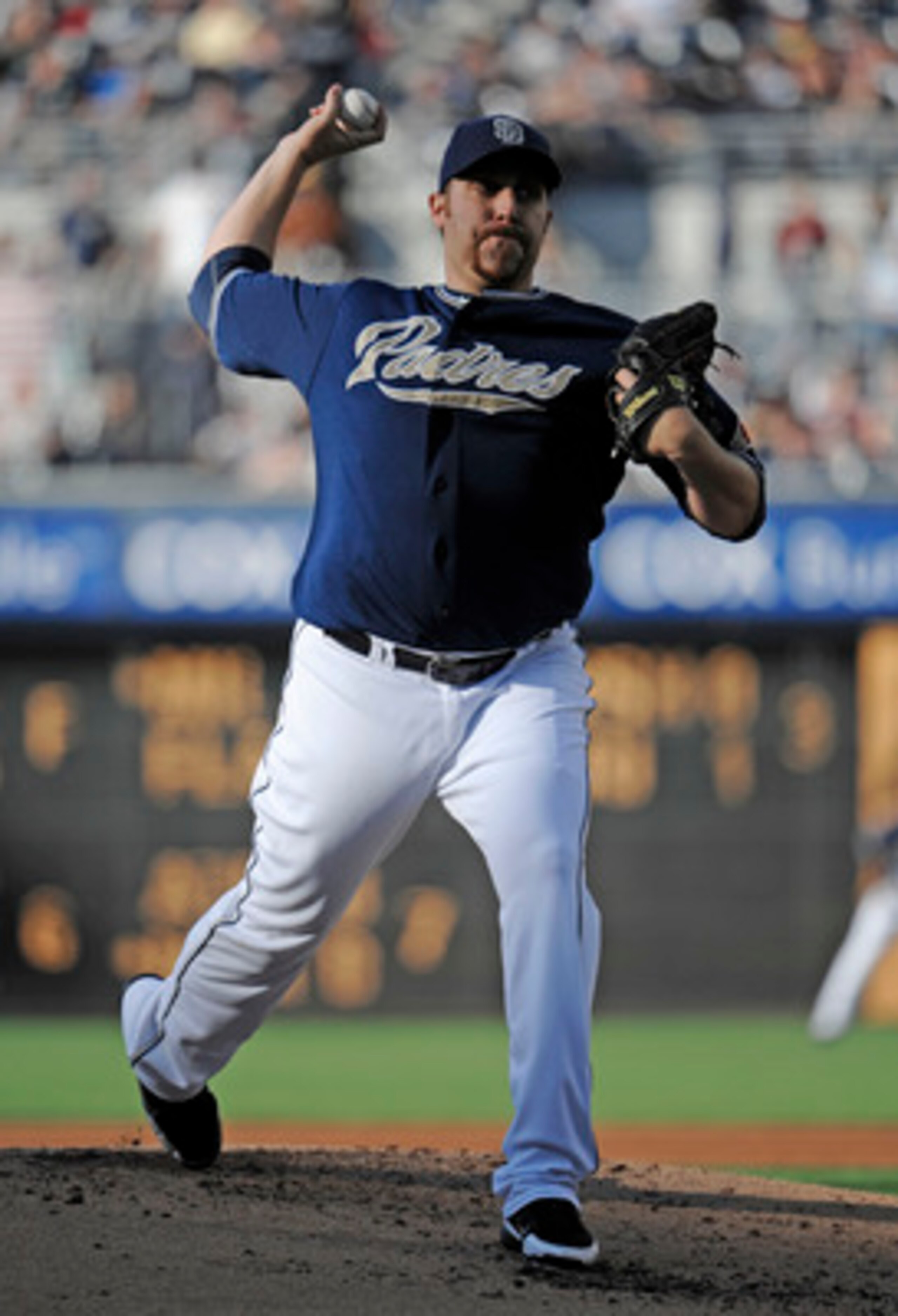 SAN DIEGO, CA - JUNE 4: Aaron Harang #41 of the San Diego Padres pitches during the first inning of a baseball game against the Houston Astros at Petco Park on June 4, 2011 in San Diego, California.  (Photo by Denis Poroy/Getty Images)