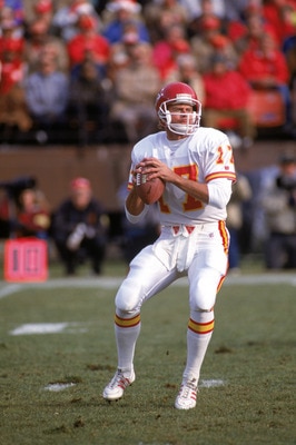 SAN FRANCISCO - DECEMBER 14:  Quarterback Steve DeBerg #17 of the Kansas City Chiefs looks to pass during a game against the San Francisco 49ers at Candlestick Park on December 14, 1991 in San Francisco, California.  The 49ers won 28-14..  (Photo by Georg