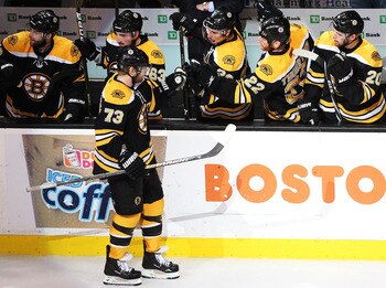 BOSTON, MA - MAY 17:  Michael Ryder #73 of the Boston Bruins celebrates a second period goal with teammmates against the Tampa Bay Lightning in Game Two of the Eastern Conference Finals during the 2011 NHL Stanley Cup Playoffs at TD Garden on May 17, 2011