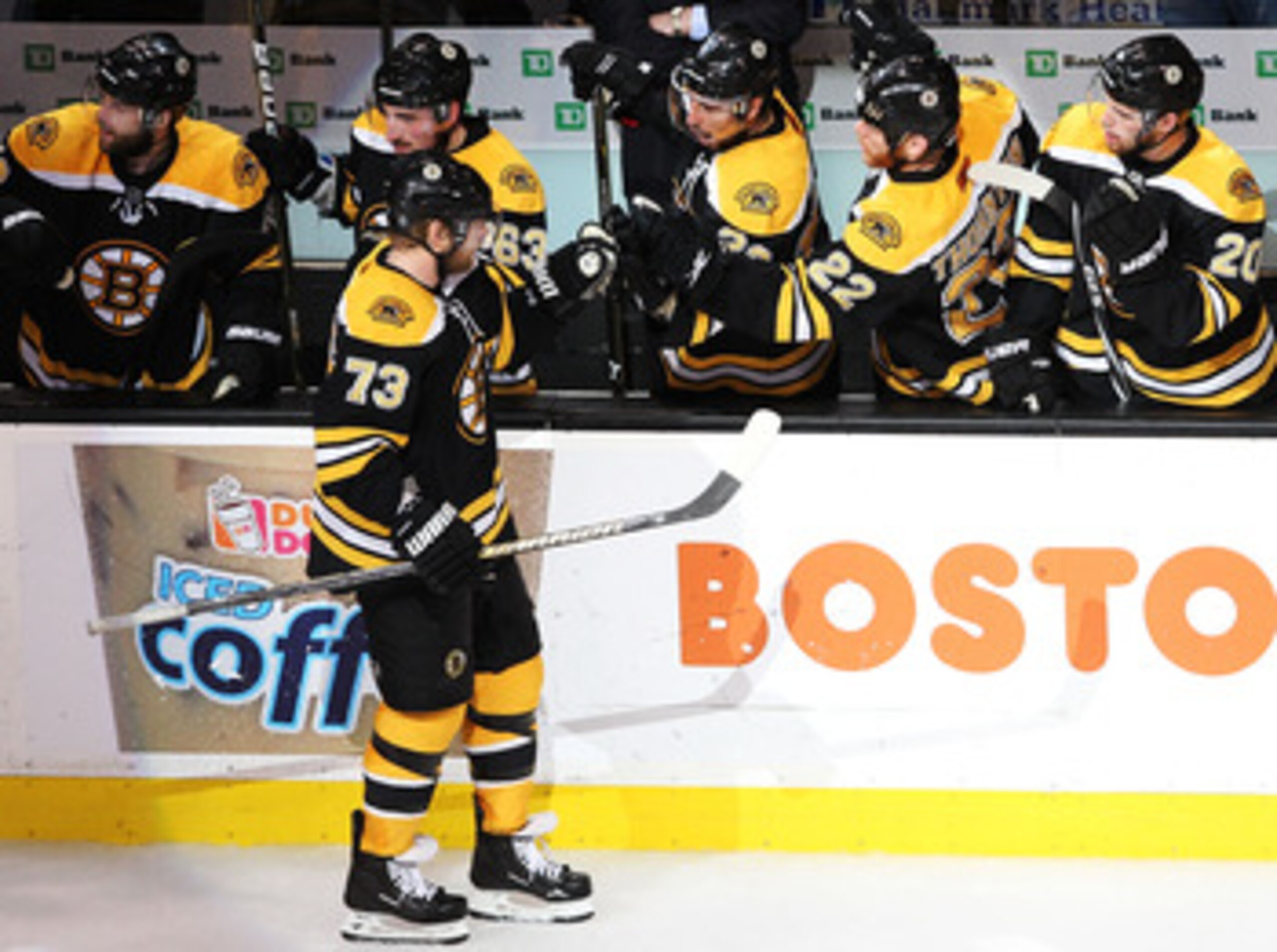 BOSTON, MA - MAY 17:  Michael Ryder #73 of the Boston Bruins celebrates a second period goal with teammmates against the Tampa Bay Lightning in Game Two of the Eastern Conference Finals during the 2011 NHL Stanley Cup Playoffs at TD Garden on May 17, 2011
