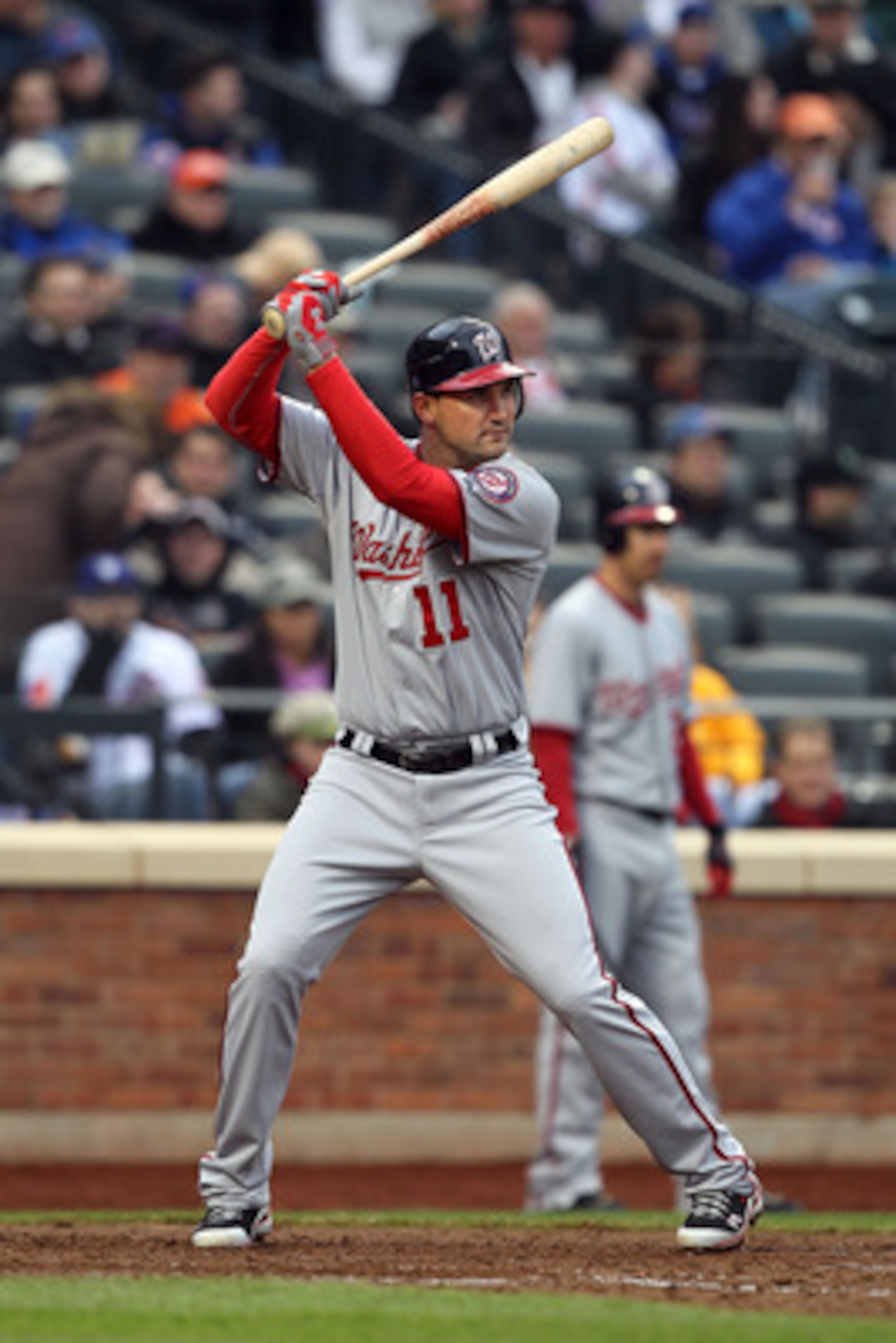 NEW YORK, NY - APRIL 08:  Ryan Zimmerman #11 of the Washington Nationals bats against the New York Mets during the Mets' Home Opener at Citi Field on April 8, 2011 in the Flushing neighborhood of Queens in New York City. The Nationals won 6-2.  (Photo by