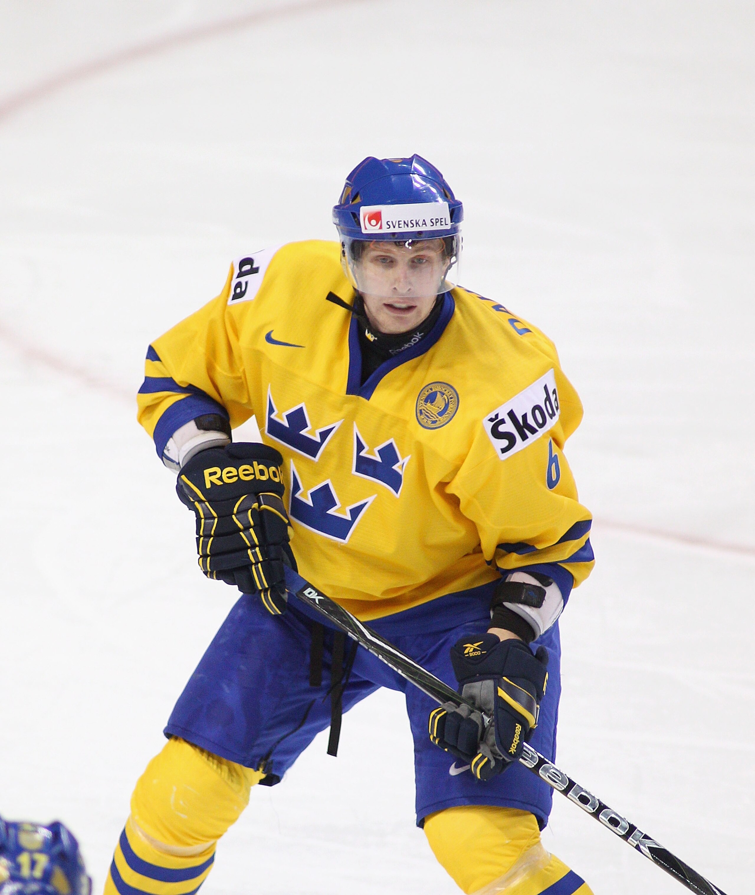 BUFFALO, NY - JANUARY 03:  Klas Dahlbeck #6 of Sweden skates against Russia during the 2011 IIHF World U20 Championship Semi Final game between Sweden and Russia on January 3, 2011 in Buffalo, New York. Russia won 4-3 and faces Canada in the gold medal ga