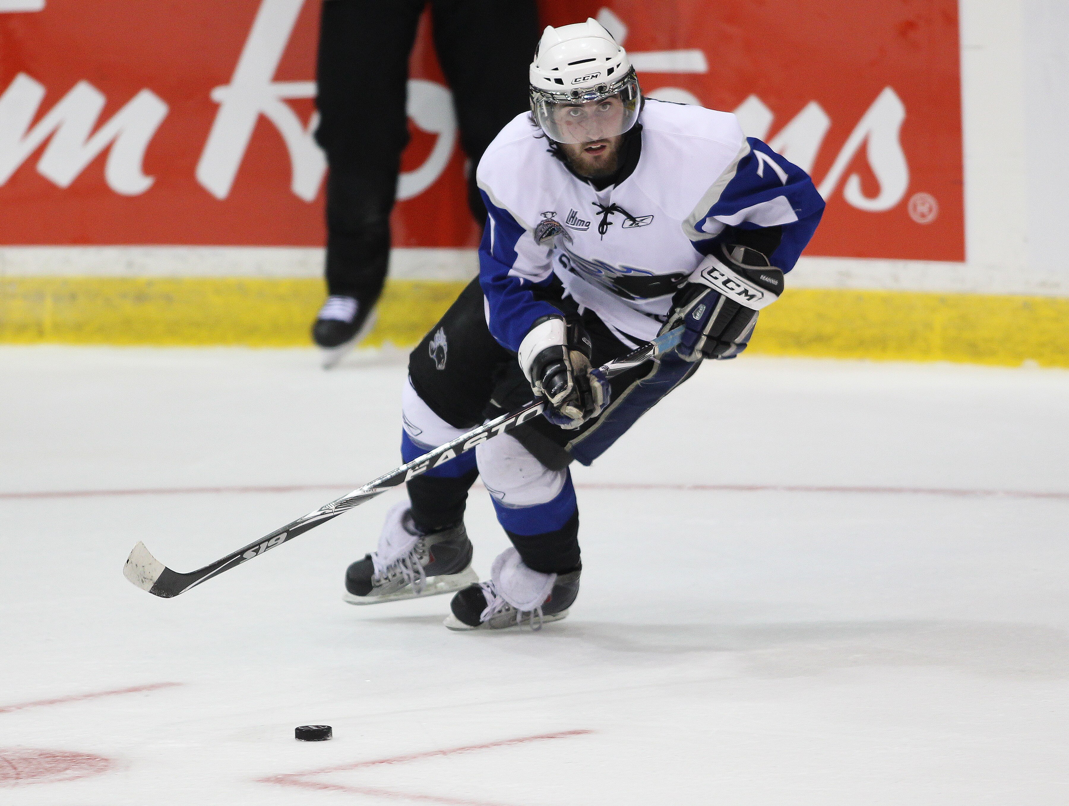 MISSISSAUGA, CANADA - MAY 20:  Zack Phillips #7 of the Saint John Sea Dogs skates with the puck against the Mississauga St. Michael's Majors in the opening game of the 2011 Mastercard Memorial Cup at the Hershey Centre in Mississauga, Canada. The Sea Dogs