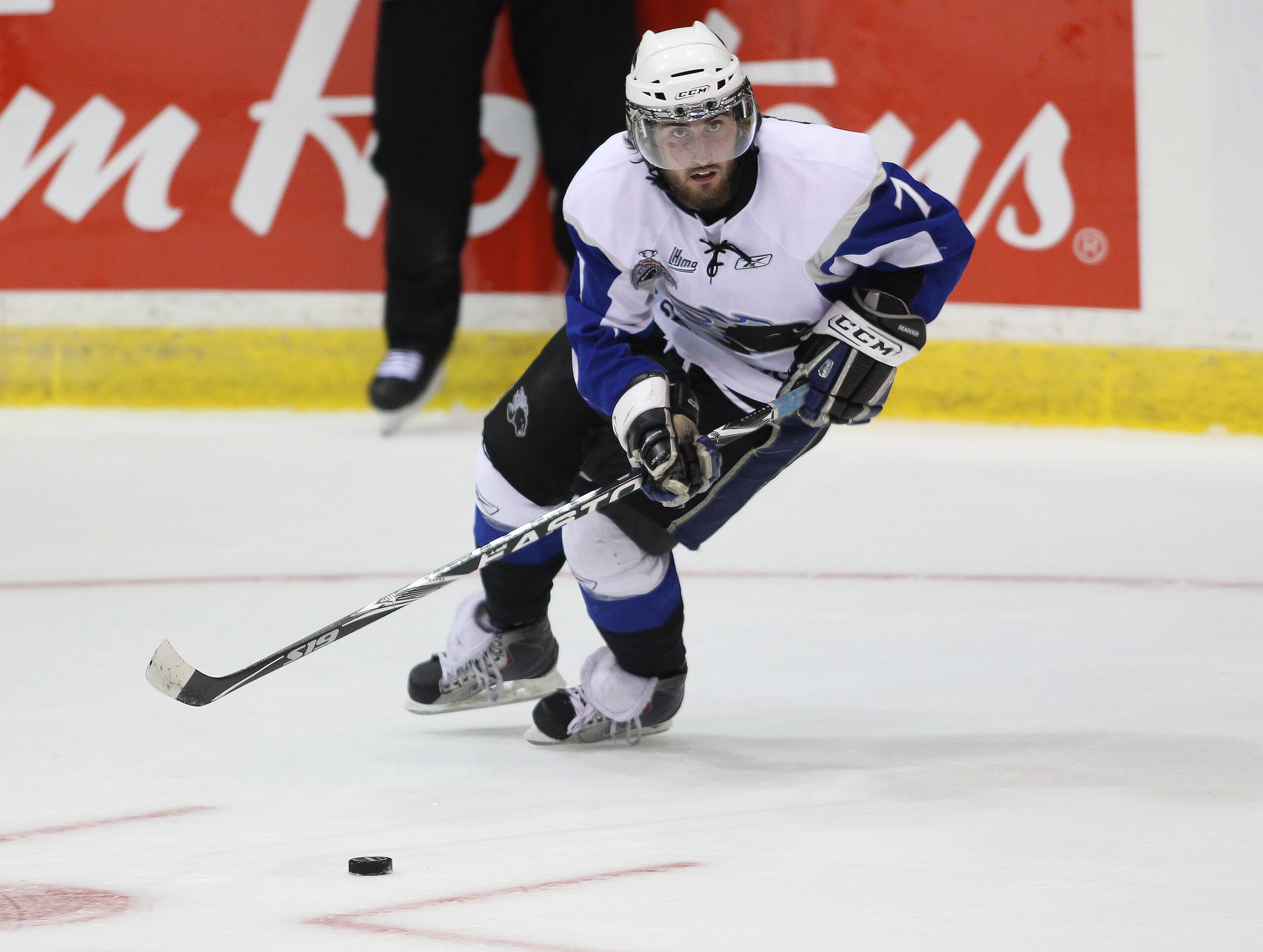MISSISSAUGA, CANADA - MAY 20:  Zack Phillips #7 of the Saint John Sea Dogs skates with the puck against the Mississauga St. Michael's Majors in the opening game of the 2011 Mastercard Memorial Cup at the Hershey Centre in Mississauga, Canada. The Sea Dogs