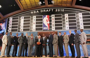 NEW YORK - JUNE 24:  NBA Draft prospects stand with NBA Commisioner David Stern prior to the NBA Draft at Madison Square Garden on June 24, 2010 in New York City. NOTE TO USER: User expressly acknowledges and agrees that, by downloading and or using this