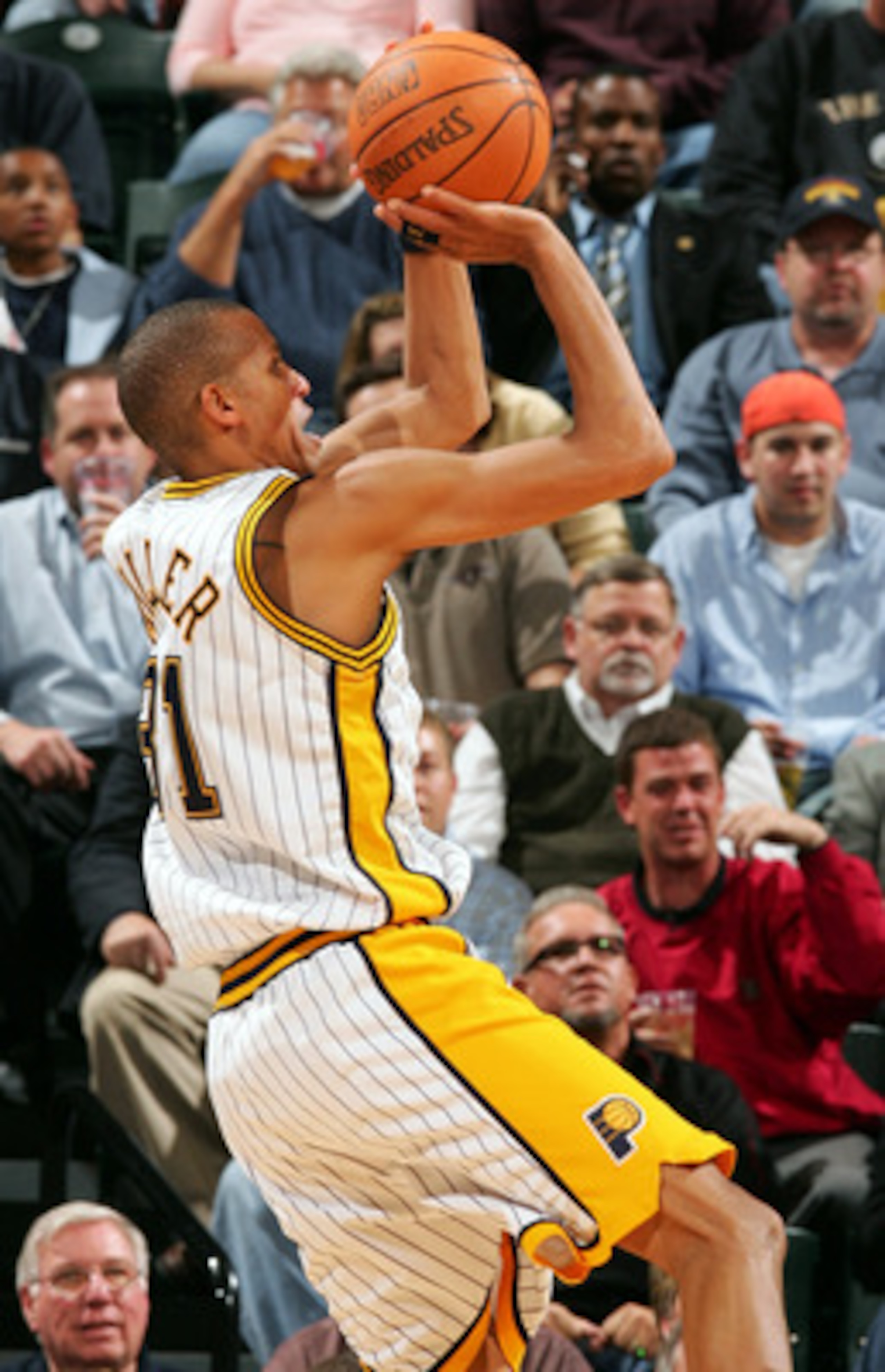 INDIANAPOLIS - APRIL 28:  Reggie Miller #31 of the Indiana Pacers takes a shot in the first half against the Boston Celtics in Game three of the Western Conference Quarterfinals during the 2005 NBA Playoffs on April 28, 2005 at Conseco Field House in Indi