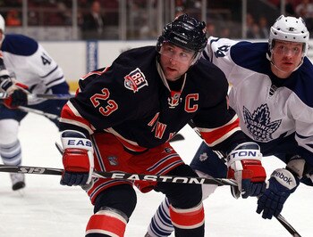 NEW YORK, NY - JANUARY 19:  Chris Drury #23 of the New York Rangers skates against the Toronto Maple Leafs at Madison Square Garden on January 19, 2011 in New York City.  (Photo by Bruce Bennett/Getty Images)