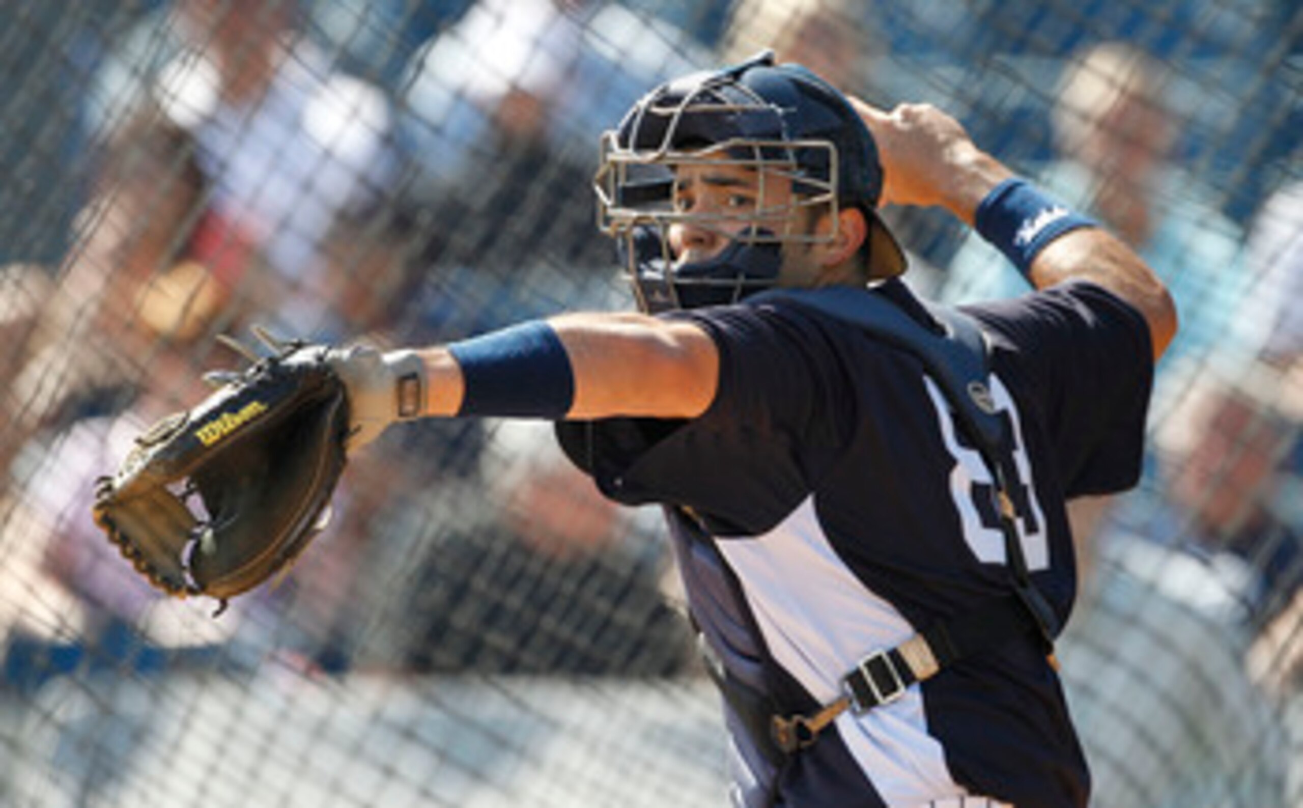 TAMPA, FL - FEBRUARY 21: Jesus Montero #83 of the New York Yankees works out during the second day of full teams workouts at Spring Training on February 21, 2011 at the George M. Steinbrenner Field in Tampa, Florida.  (Photo by Leon Halip/Getty Images)