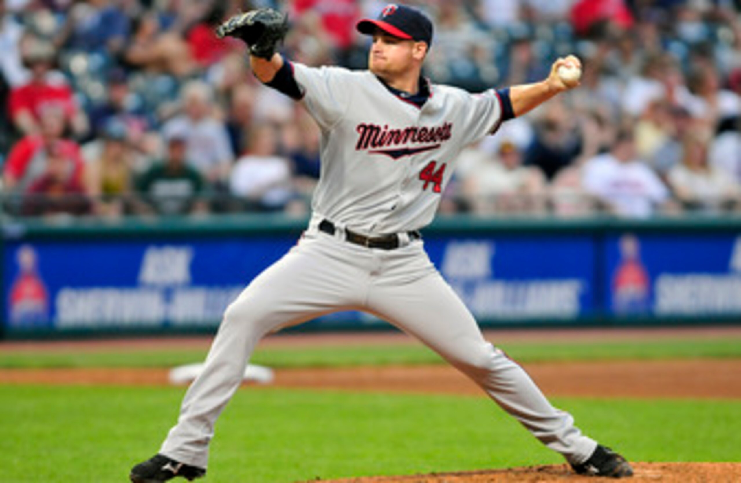 CLEVELAND, OH - JUNE 7: Chuck James #44 of the Minnesota Twins pitches during the sixth inning against the Cleveland Indians at Progressive Field on June 7, 2011 in Cleveland, Ohio. The Indians defeated the Twins 1-0. (Photo by Jason Miller/Getty Images) CLEVELAND, OH - JUNE 7: Chuck James #44 of the Minnesota Twins pitches during the sixth inning against the Cleveland Indians at Progressive Field on June 7, 2011 in Cleveland, Ohio. The Indians defeated the Twins 1-0. (Photo by Jason Miller/Getty Images)