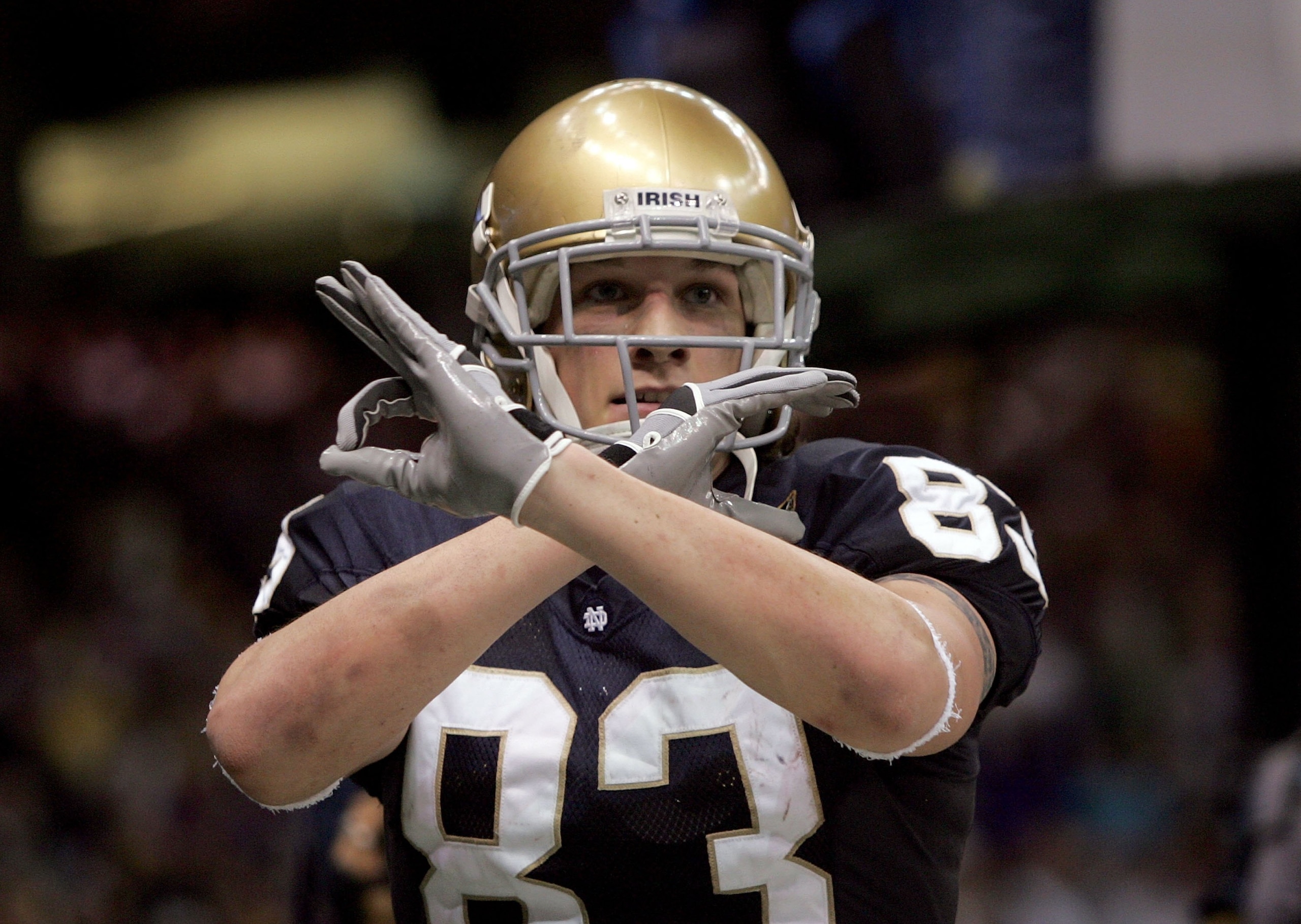 NEW ORLEANS - JANUARY 03: Jeff Samardzija #83 of the Notre Dame Fighting Irish celebrates his touchdown in the second quarter of the 2007 Allstate Sugar Bowl against the LSU Tigers on January 3, 2007 at the Superdome in New Orleans, Louisiana. (Photo by NEW ORLEANS - JANUARY 03: Jeff Samardzija #83 of the Notre Dame Fighting Irish celebrates his touchdown in the second quarter of the 2007 Allstate Sugar Bowl against the LSU Tigers on January 3, 2007 at the Superdome in New Orleans, Louisiana. (Photo by