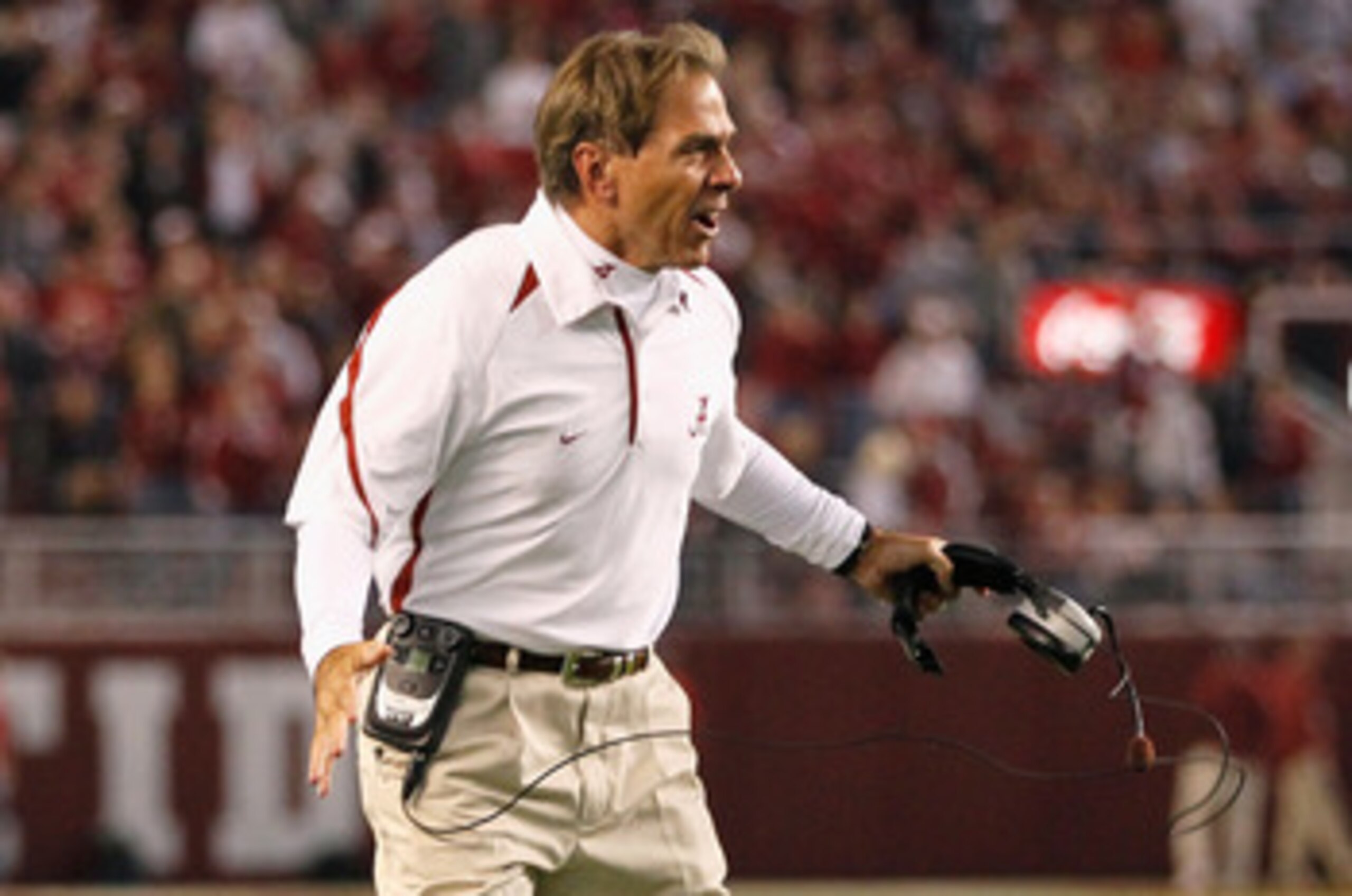 TUSCALOOSA, AL - OCTOBER 16:  Head coach Nick Saban of the Alabama Crimson Tide against the Ole Miss Rebels at Bryant-Denny Stadium on October 16, 2010 in Tuscaloosa, Alabama.  (Photo by Kevin C. Cox/Getty Images)