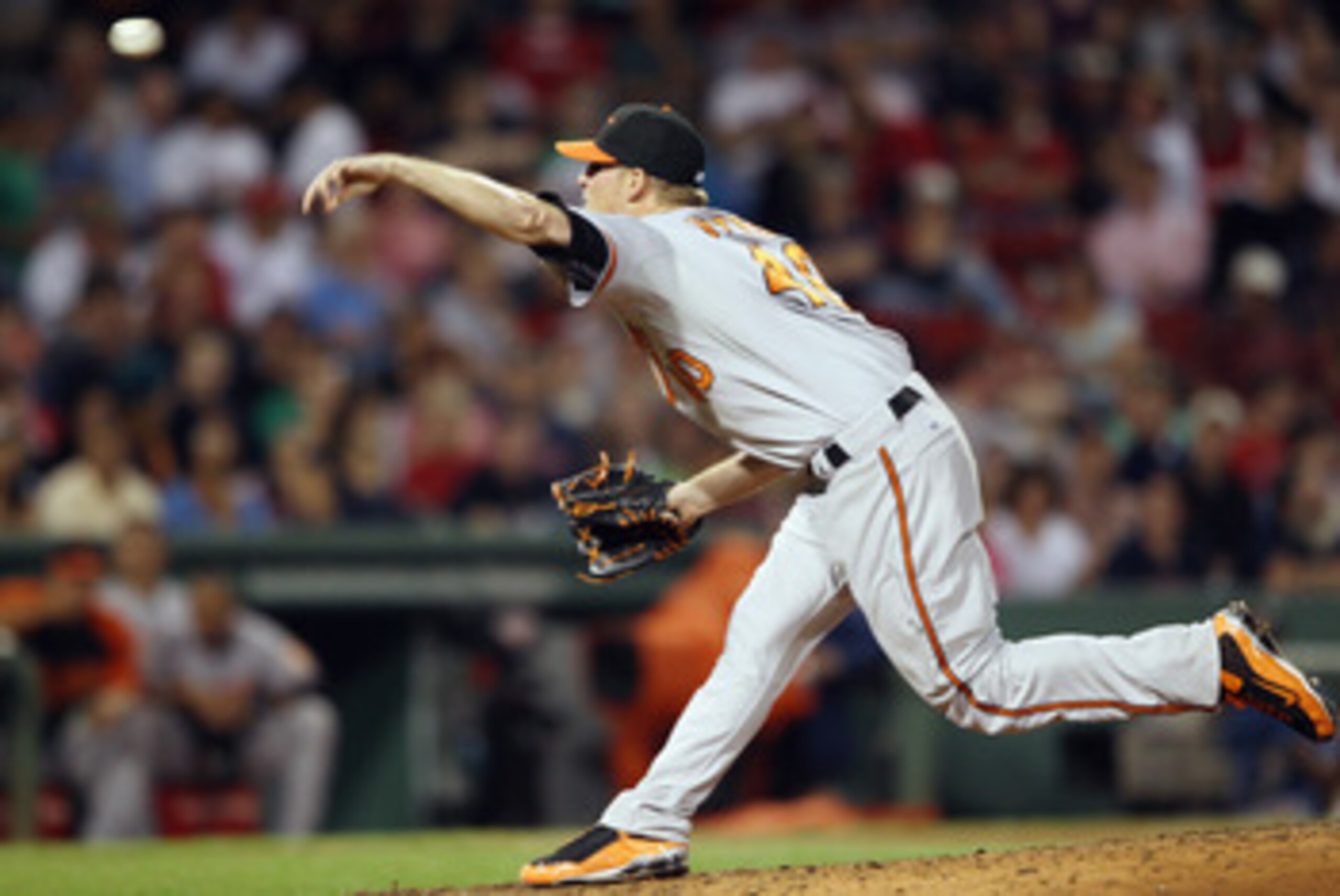 BOSTON - SEPTEMBER 22:  Troy Patton #40 of the Baltimore Orioles delivers a pitch against the Boston Red Sox on September 22, 2010 at Fenway Park in Boston, Massachusetts.  (Photo by Elsa/Getty Images)