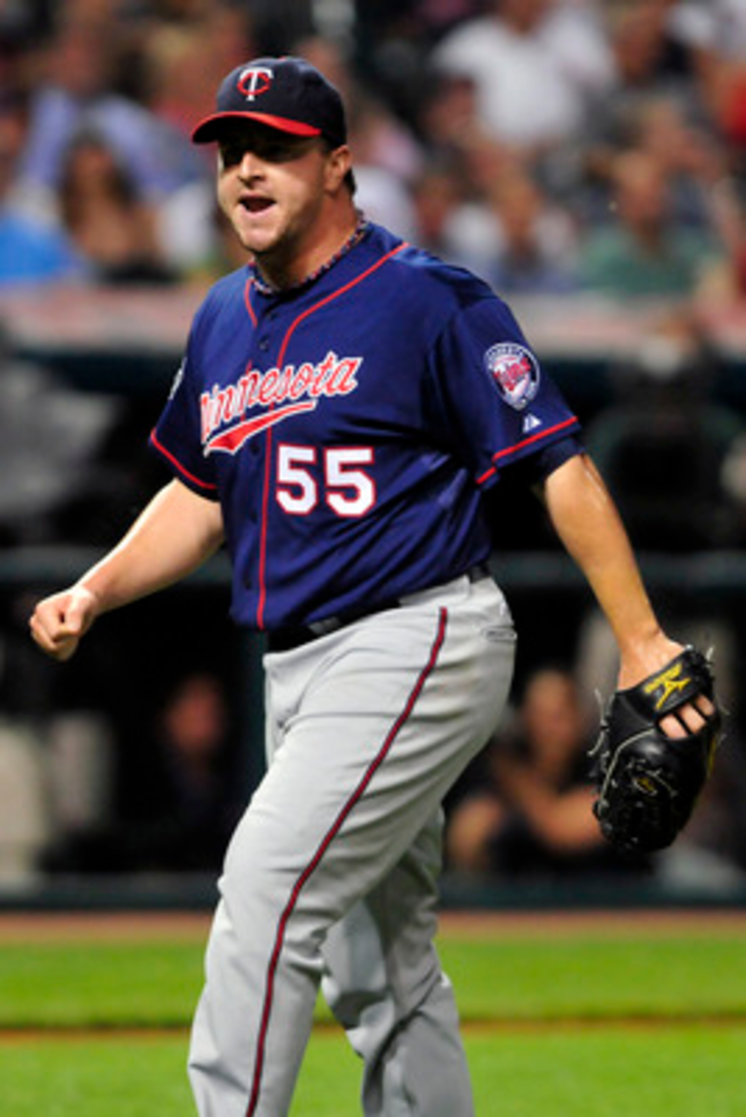 CLEVELAND, OH - JUNE 6: Matt Capps #55 of the Minnesota Twins reacts after defeating the Cleveland Indians 6-4 at Progressive Field on June 6, 2011 in Cleveland, Ohio. (Photo by Jason Miller/Getty Images)