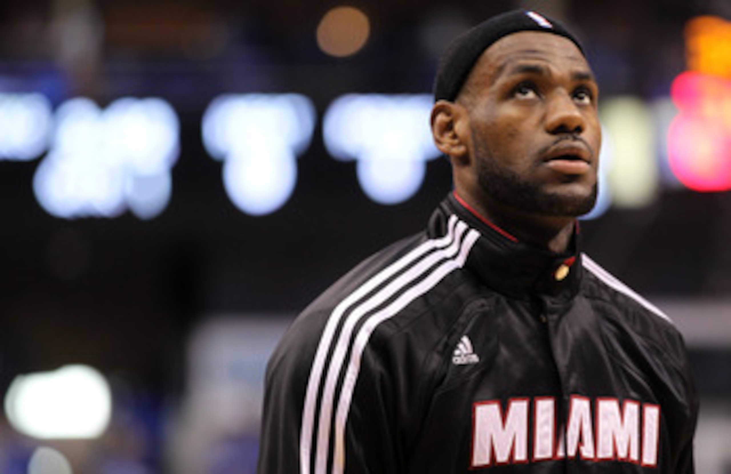 DALLAS, TX - JUNE 09: LeBron James #6 of the Miami Heat looks on before taking on the Dallas Mavericks in Game Five of the 2011 NBA Finals at American Airlines Center on June 9, 2011 in Dallas, Texas. NOTE TO USER: User expressly acknowledges and agrees DALLAS, TX - JUNE 09: LeBron James #6 of the Miami Heat looks on before taking on the Dallas Mavericks in Game Five of the 2011 NBA Finals at American Airlines Center on June 9, 2011 in Dallas, Texas. NOTE TO USER: User expressly acknowledges and agrees