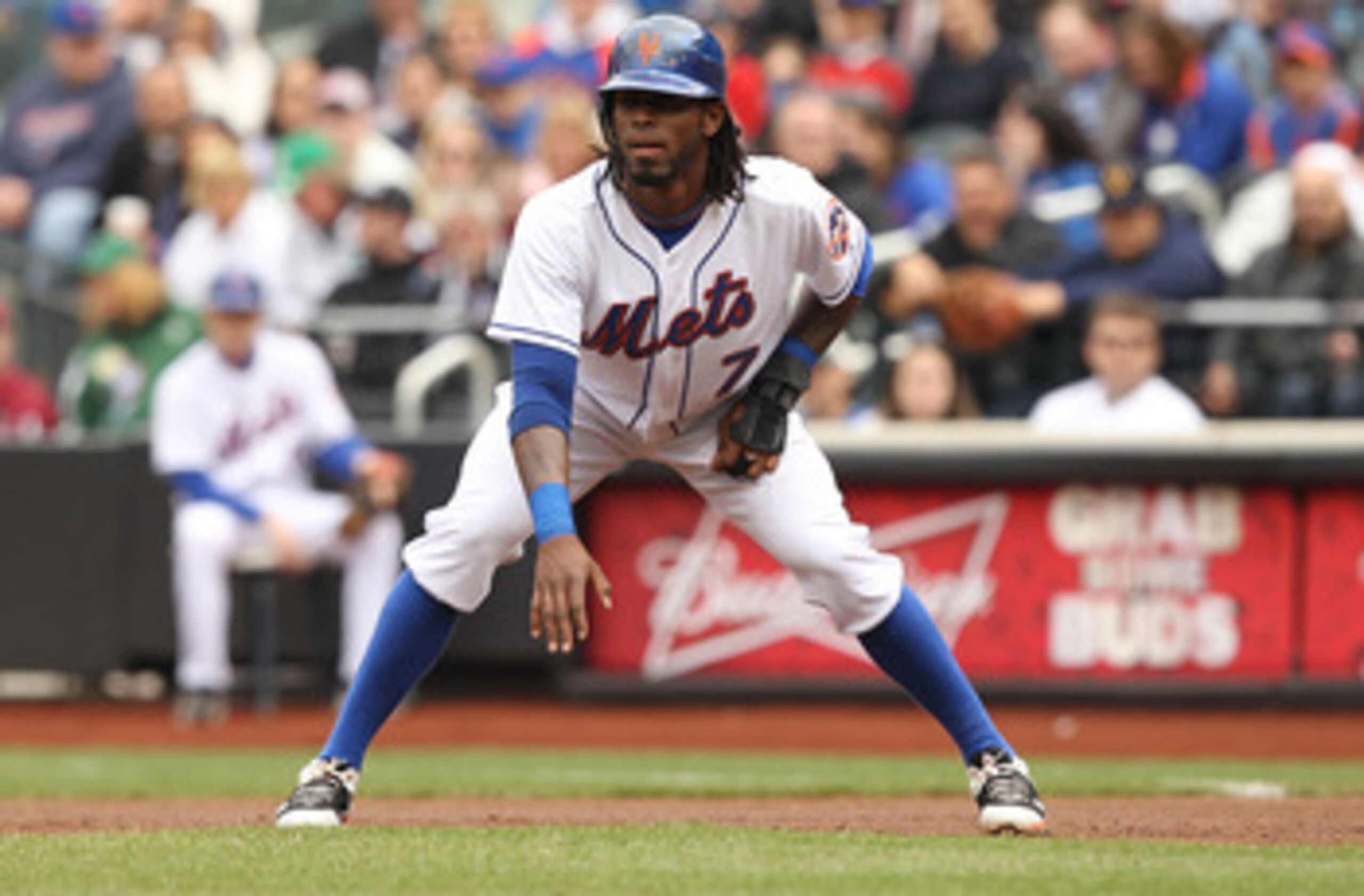 NEW YORK, NY - APRIL 10:  Jose Reyes #7 of the New York Mets in action against the Washington Nationals during their game on April 10, 2011 at Citi Field in the Flushing neighborhood of the Queens borough of New York City.  (Photo by Al Bello/Getty Images
