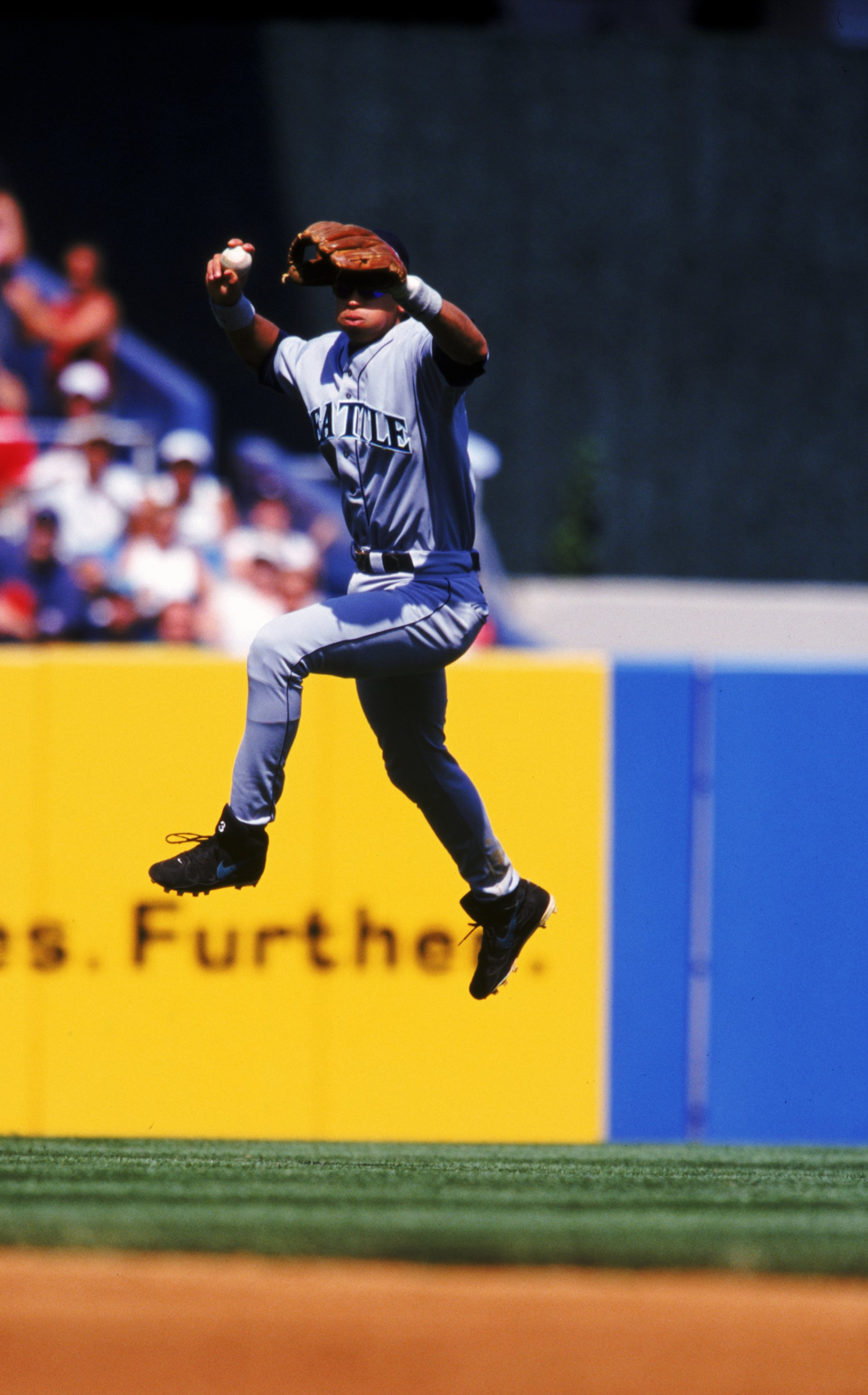 29 Aug 1999:  Alex Rodriguez #3 of the Seattle Mariners jumps to throw the ball during a game against the New York Yankees at the Yankee Stadium in Bronx, New York. The Yankees defeated the Mariners 11-5. Mandatory Credit: Ezra O. Shaw  /Allsport