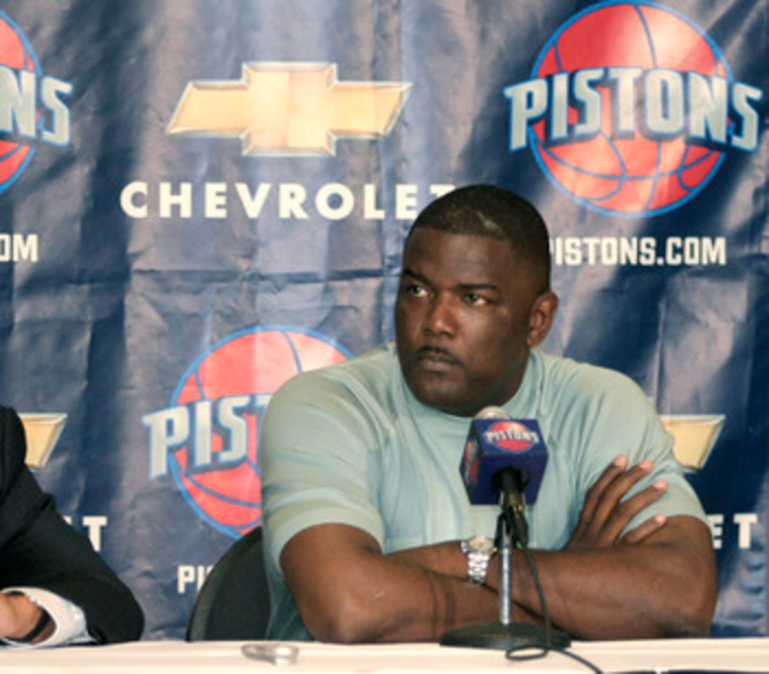 AUBURN HILLS, MI - JULY 21:  Flip Saunders (L), new Detroit Piston Head Coach, and  Piston's President Joe Dumars (R) attend a press conference at the Palace of Auburn Hills on July 21, 2005 in Auburn Hills, Michigan. Saunders, who had a 411-326 record as
