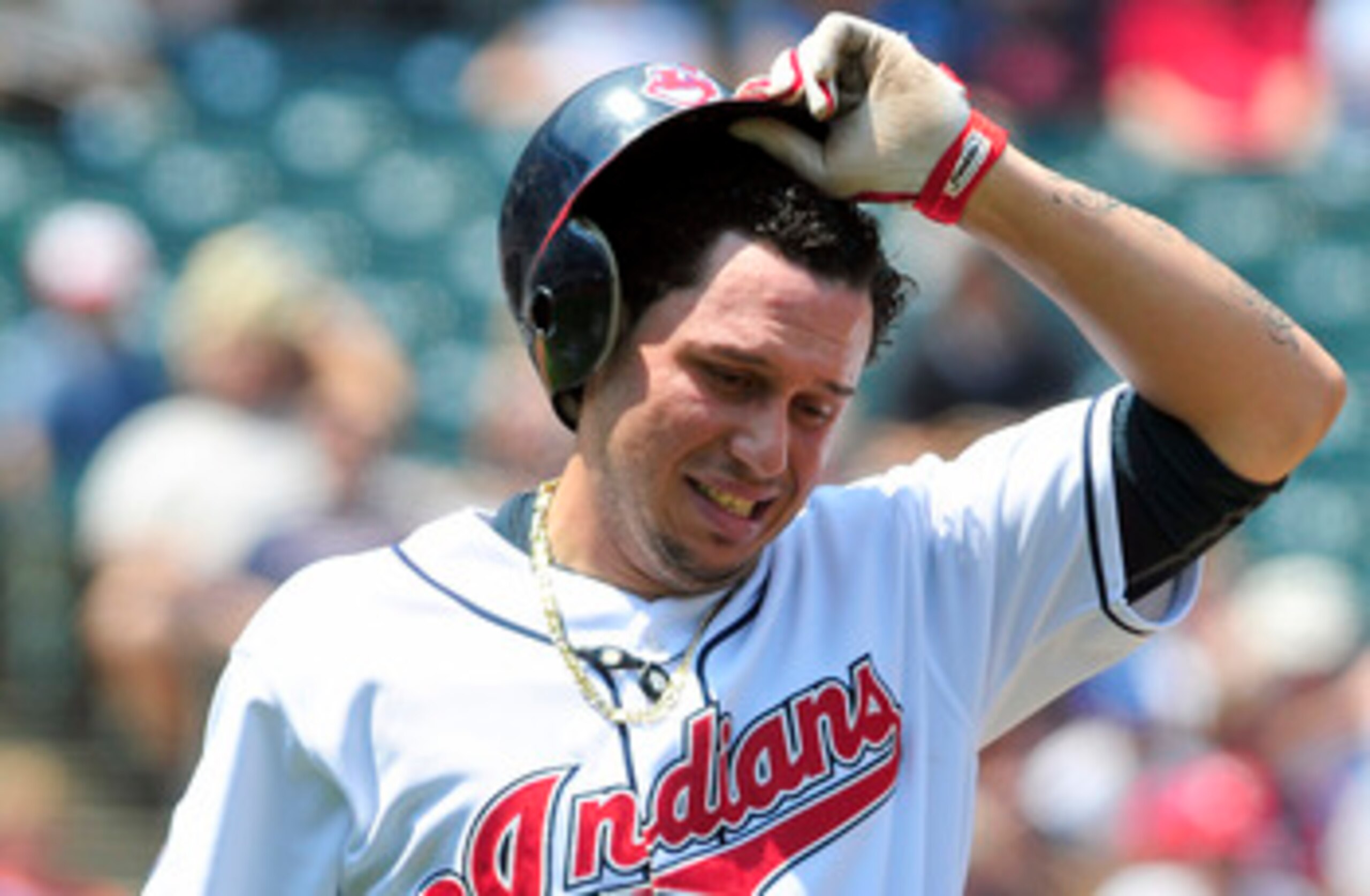 CLEVELAND, OH - JUNE 8: Asdrubal Cabrera #13 of the Cleveland Indians reacts after being hit by a pitch during the third inning during the third inning at Progressive Field on June 8, 2011 in Cleveland, Ohio. (Photo by Jason Miller/Getty Images)