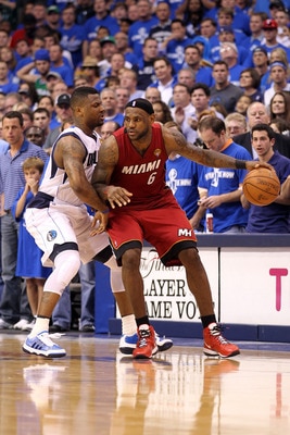 DALLAS, TX - JUNE 07:  LeBron James #6 of the Miami Heat drives against DeShawn Stevenson #92 of the Dallas Mavericks in Game Four of the 2011 NBA Finals at American Airlines Center on June 7, 2011 in Dallas, Texas. The Mavericks won 86-83. NOTE TO USER: