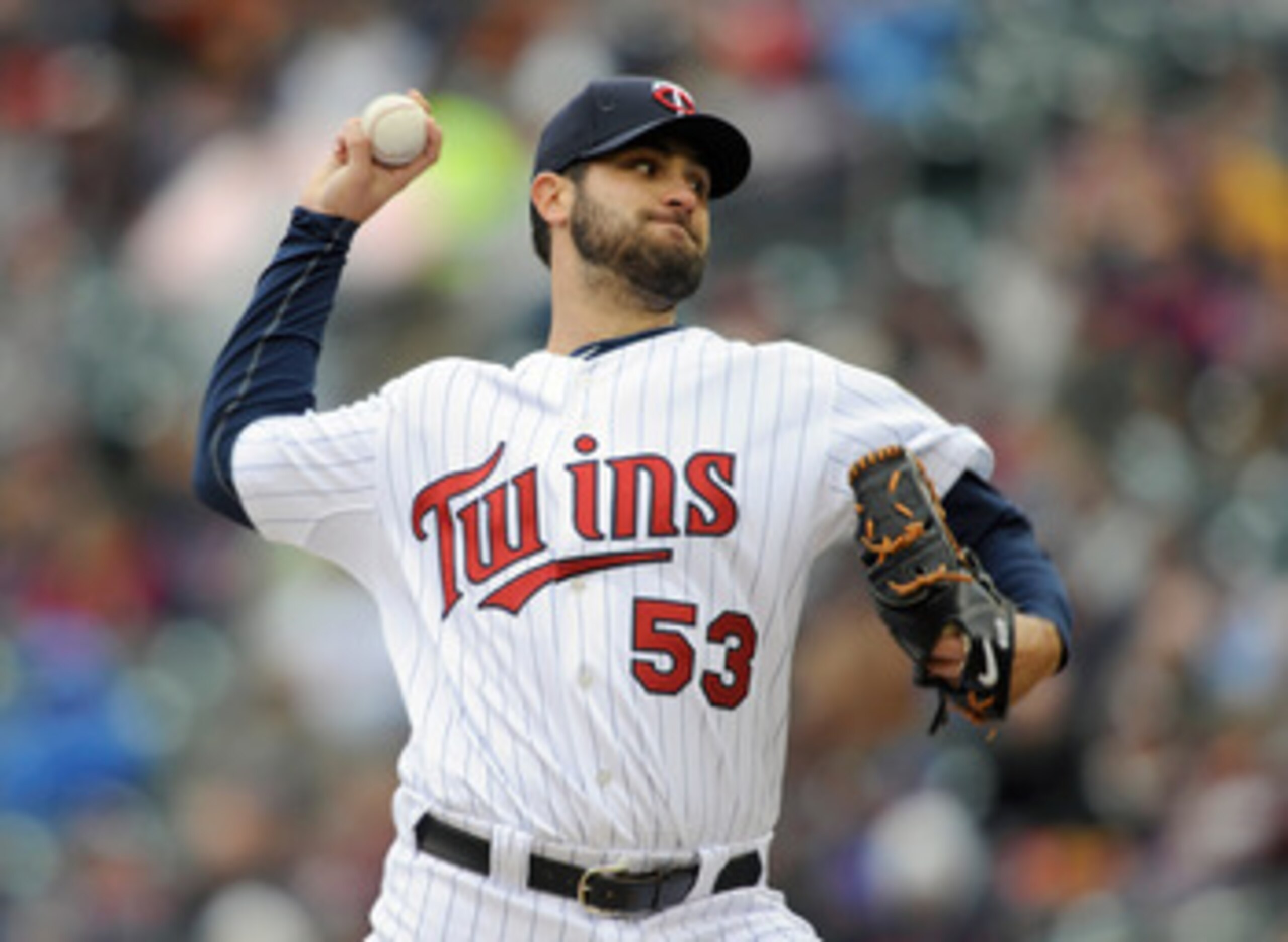 MINNEAPOLIS, MN - APRIL 28: Nick Blackburn #53 of the Minnesota Twins pitches against the Tampa Bay Rays during in the first inning of their game on April 28, 2011 at Target Field in Minneapolis, Minnesota. (Photo by Hannah Foslien/Getty Images)