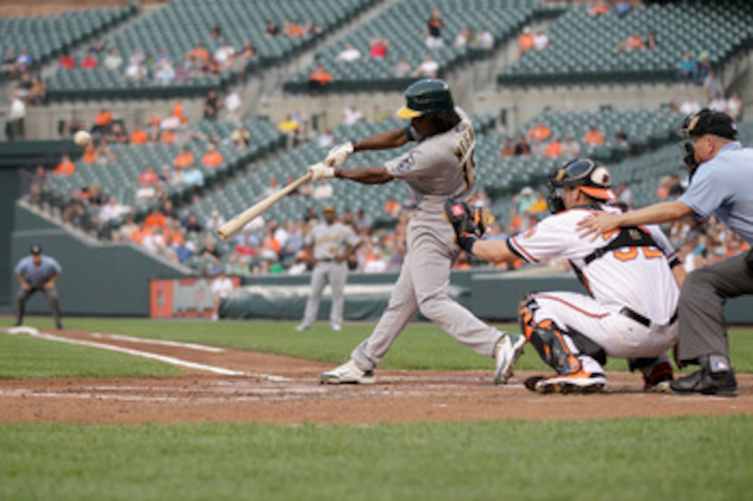 BALTIMORE, MD - JUNE 07: Jemile Weeks #19 of the Oakland Athletics at the plate against the Baltimore Orioles at Oriole Park at Camden Yards on June 7, 2011 in Baltimore, Maryland.  (Photo by Rob Carr/Getty Images)