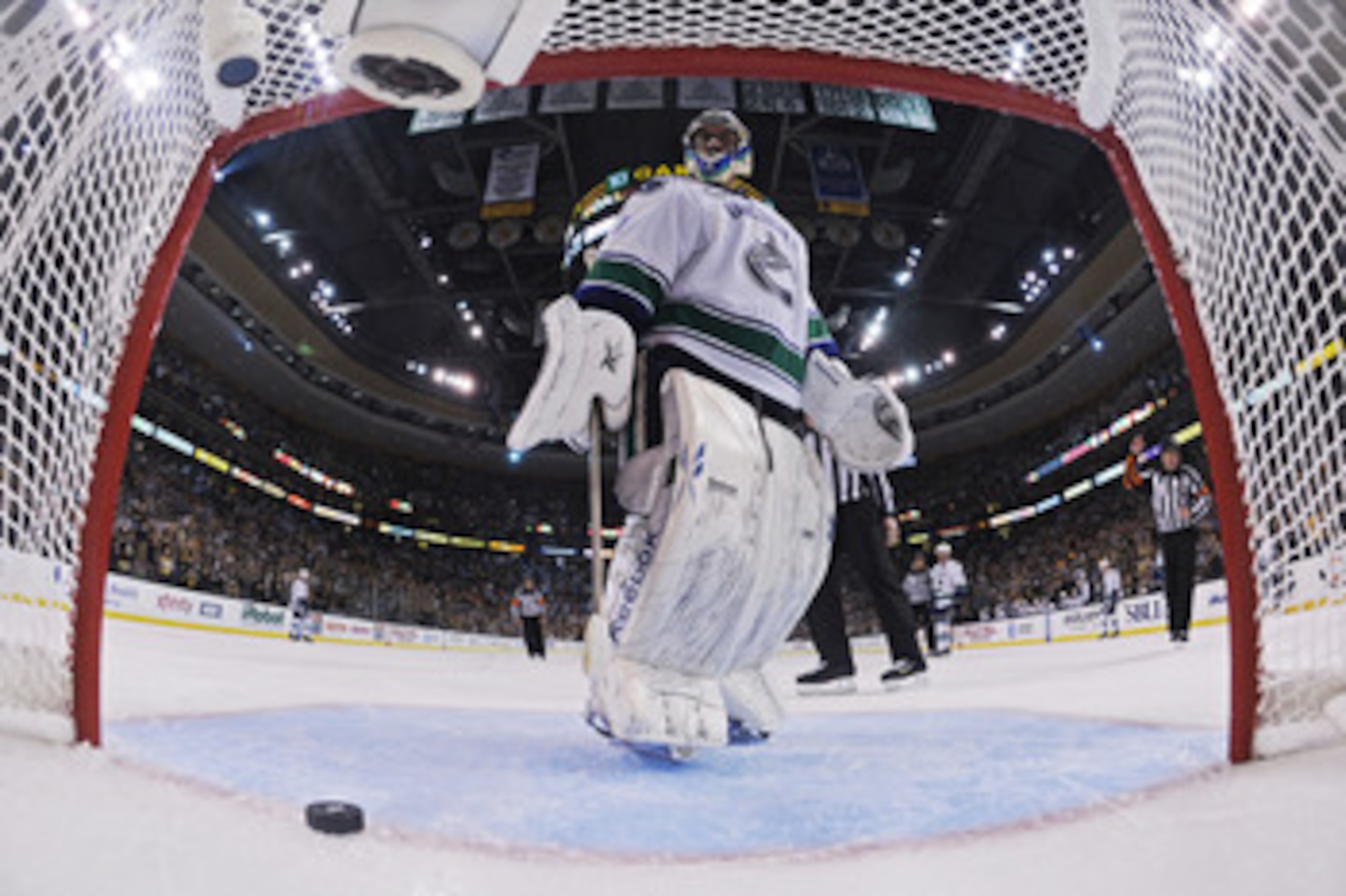 BOSTON, MA - JUNE 08:  Roberto Luongo #1 of the Vancouver Canucks looks on after Rich Peverley (not pictured) #49 scored a goal in the thrid period during Game Four of the 2011 NHL Stanley Cup Final at TD Garden on June 8, 2011 in Boston, Massachusetts.  