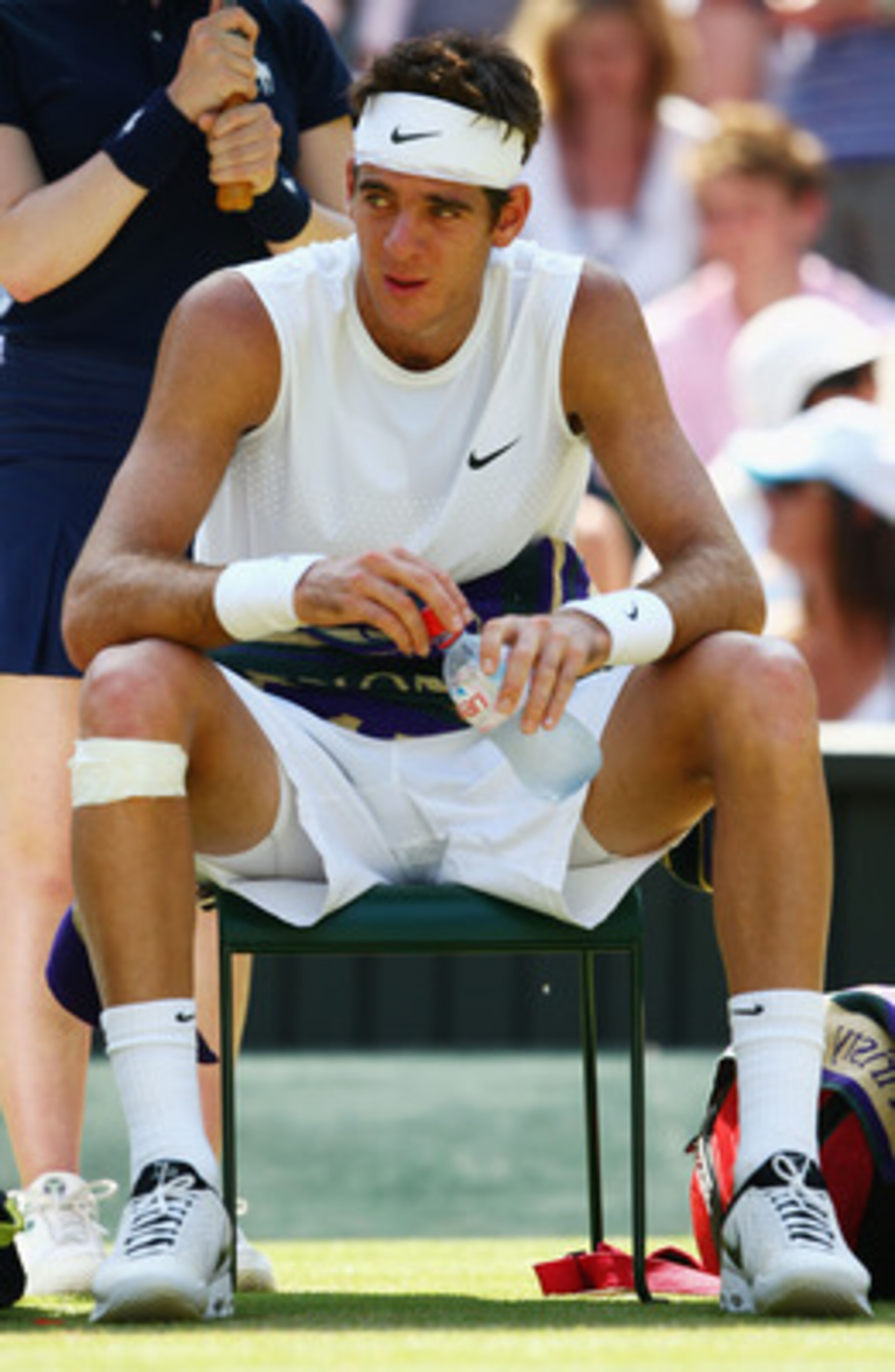 WIMBLEDON, ENGLAND - JUNE 25:  Juan Martin Del Potro of Argentina looks despondent during the men's singles second round match against Lleyton Hewitt of Australia on Day Four of the Wimbledon Lawn Tennis Championships at the All England Lawn Tennis and Cr