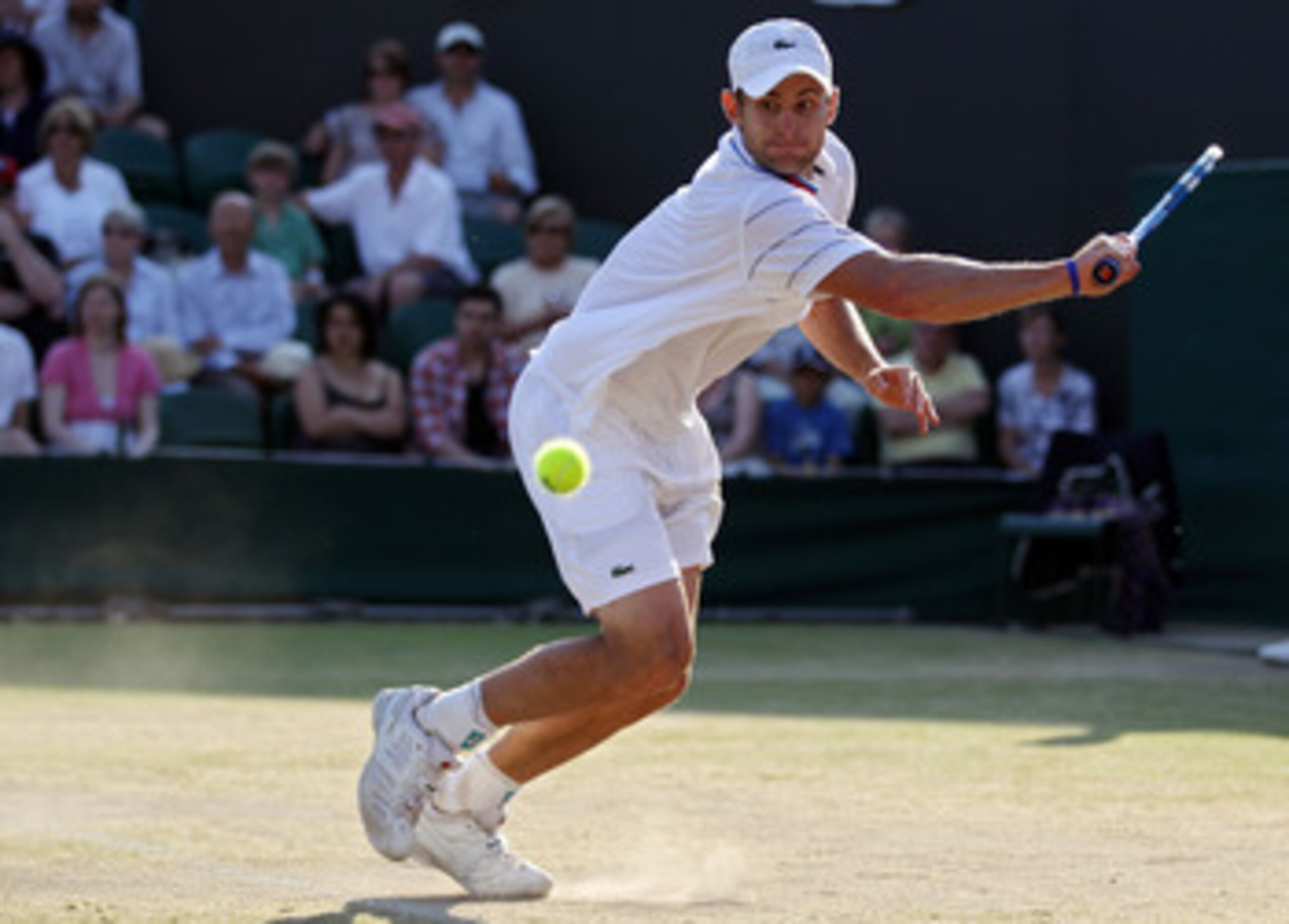 LONDON, ENGLAND - JUNE 28:  Andy Roddick of USA plays a shot during his match against Yen-Hsun Lu of Taipei on Day Seven of the Wimbledon Lawn Tennis Championships at the All England Lawn Tennis and Croquet Club on June 28, 2010 in London, England.  (Phot