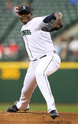 SEATTLE - MAY 04:  Starting pitcher Michael Pineda #36 of the Seattle Mariners pitches against the Texas Rangers at Safeco Field on May 4, 2011 in Seattle, Washington. (Photo by Otto Greule Jr/Getty Images)