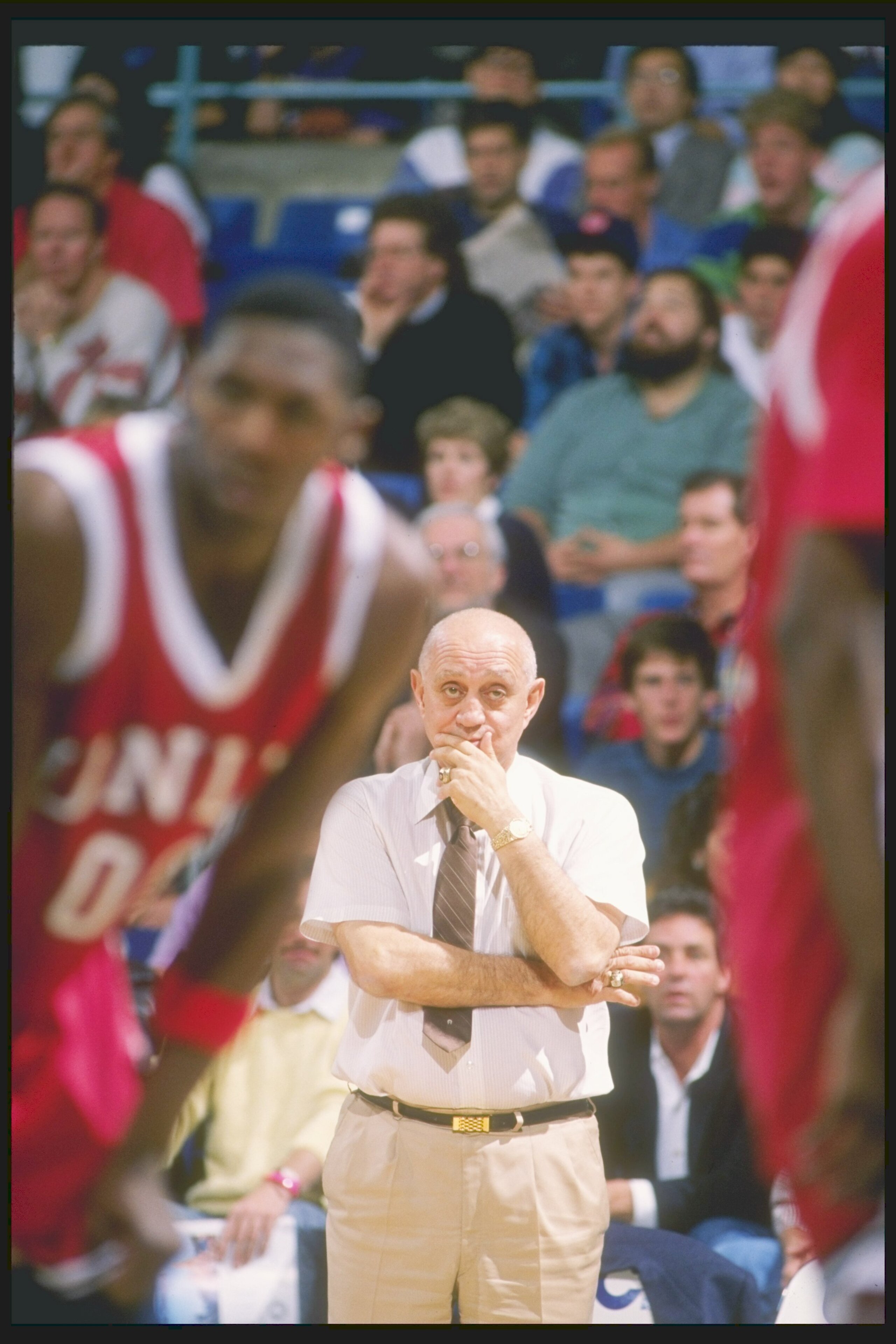 1989-1990: Head coach Jerry Tarkanian of the UNLV Rebels watches his team in action. Mandatory Credit: Ken Levine /Allsport 1989-1990: Head coach Jerry Tarkanian of the UNLV Rebels watches his team in action. Mandatory Credit: Ken Levine /Allsport