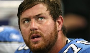 DETROIT - NOVEMBER 23:  Jeff Backus #76 of the Detroit Lions sits on the sidelines during the NFL game against the Tampa Bay Buccaneers at Ford Field on November 23, 2008 in Detroit, Michigan. The Buccaneers defeated the Lions 38-20.  (Photo by Christian