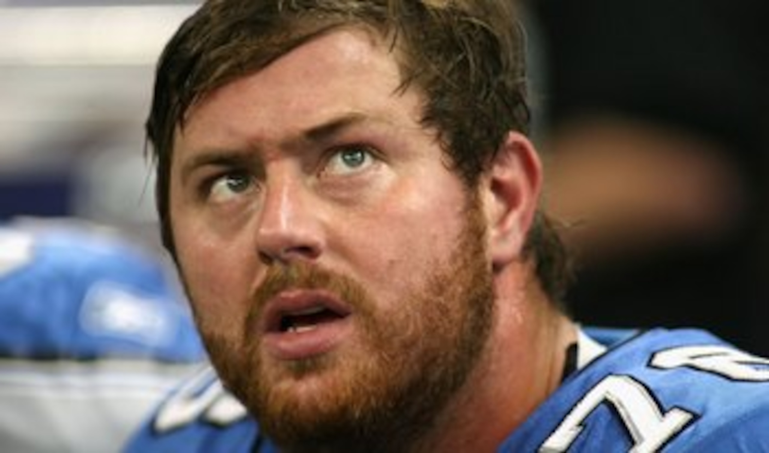 DETROIT - NOVEMBER 23:  Jeff Backus #76 of the Detroit Lions sits on the sidelines during the NFL game against the Tampa Bay Buccaneers at Ford Field on November 23, 2008 in Detroit, Michigan. The Buccaneers defeated the Lions 38-20.  (Photo by Christian