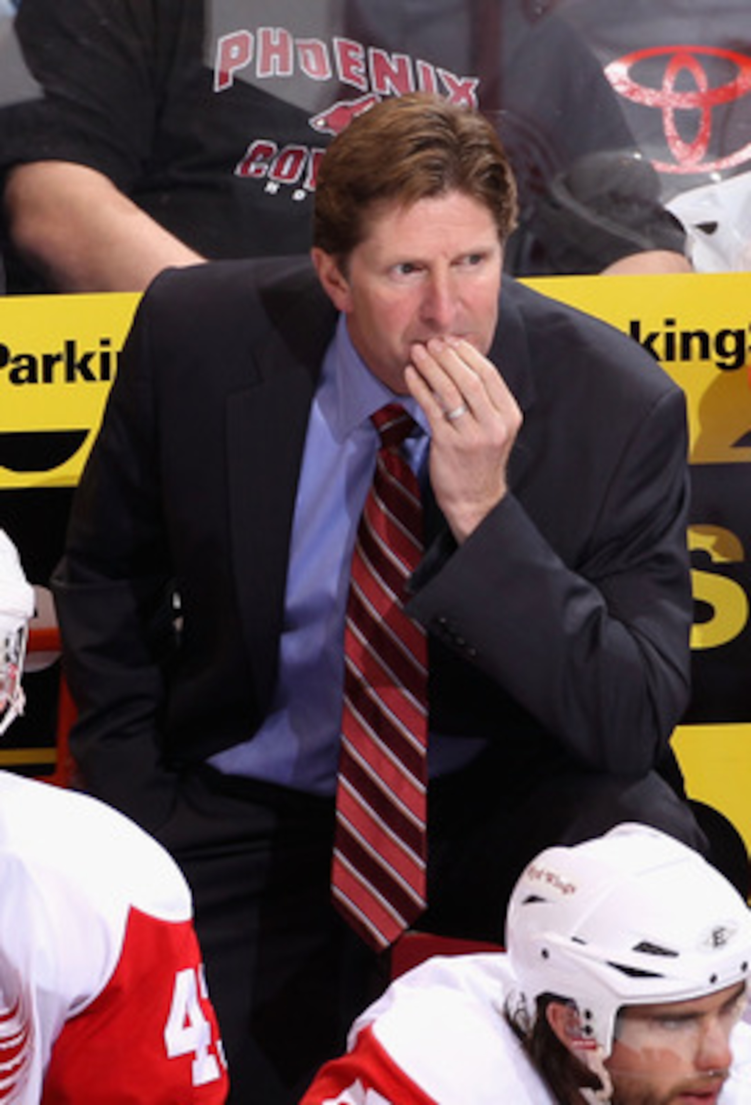 GLENDALE, AZ - OCTOBER 16: Head coach Mike Babcock of the Detroit Red Wings watches from the bench during the NHL game against the Phoenix Coyotes at Jobing.com Arena on October16, 2010 in Glendale, Arizona. (Photo by Christian Petersen/Getty Images) GLENDALE, AZ - OCTOBER 16: Head coach Mike Babcock of the Detroit Red Wings watches from the bench during the NHL game against the Phoenix Coyotes at Jobing.com Arena on October16, 2010 in Glendale, Arizona. (Photo by Christian Petersen/Getty Images)