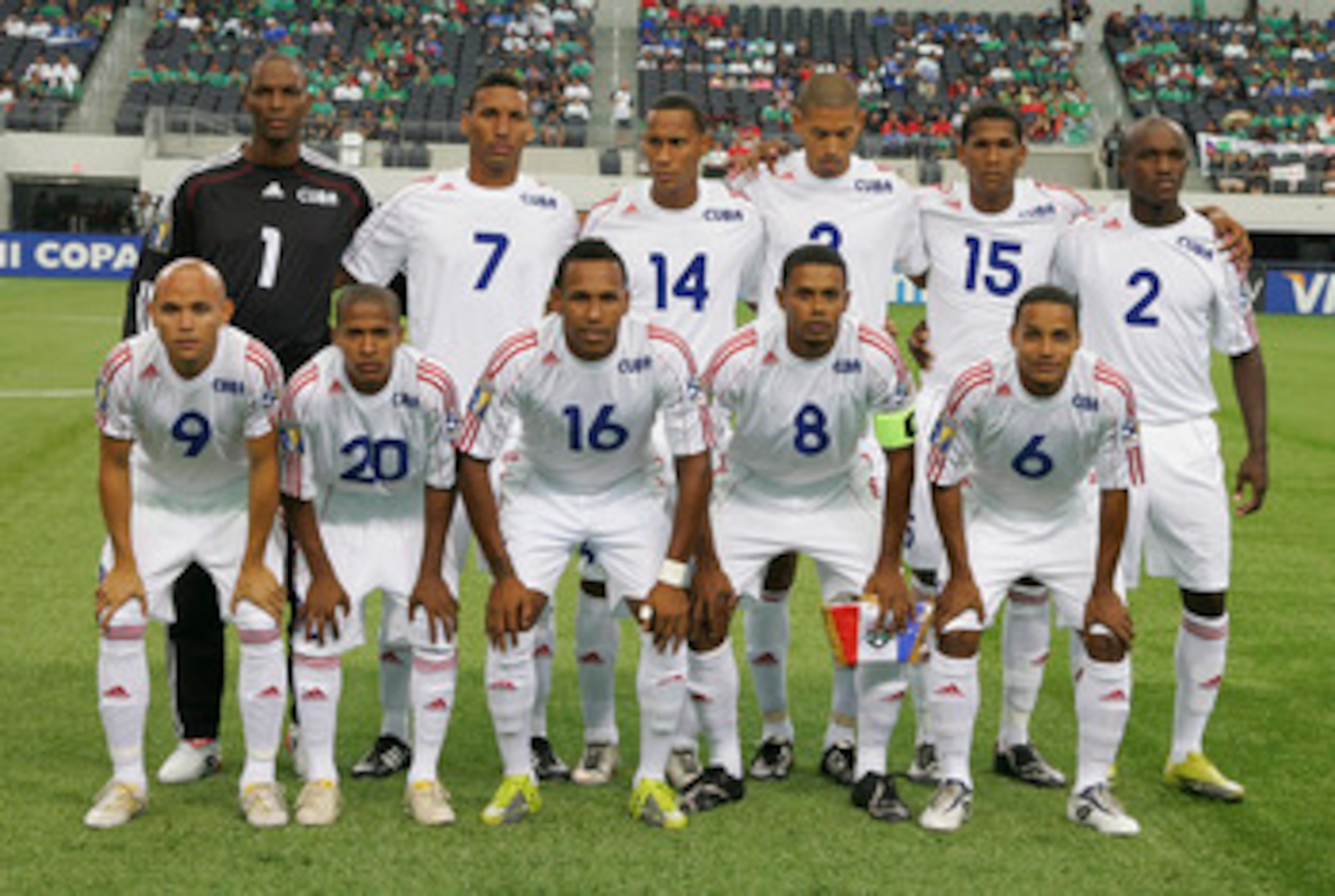 ARLINGTON, TX - JUNE 05:  Cuban national team starting eleven prior to the CONCACAF Gold Cup qualifying match against Costa Rica at Cowboys Stadium on June 5, 2011 in Arlington, Texas.  (Photo by Rick Yeatts/Getty Images)