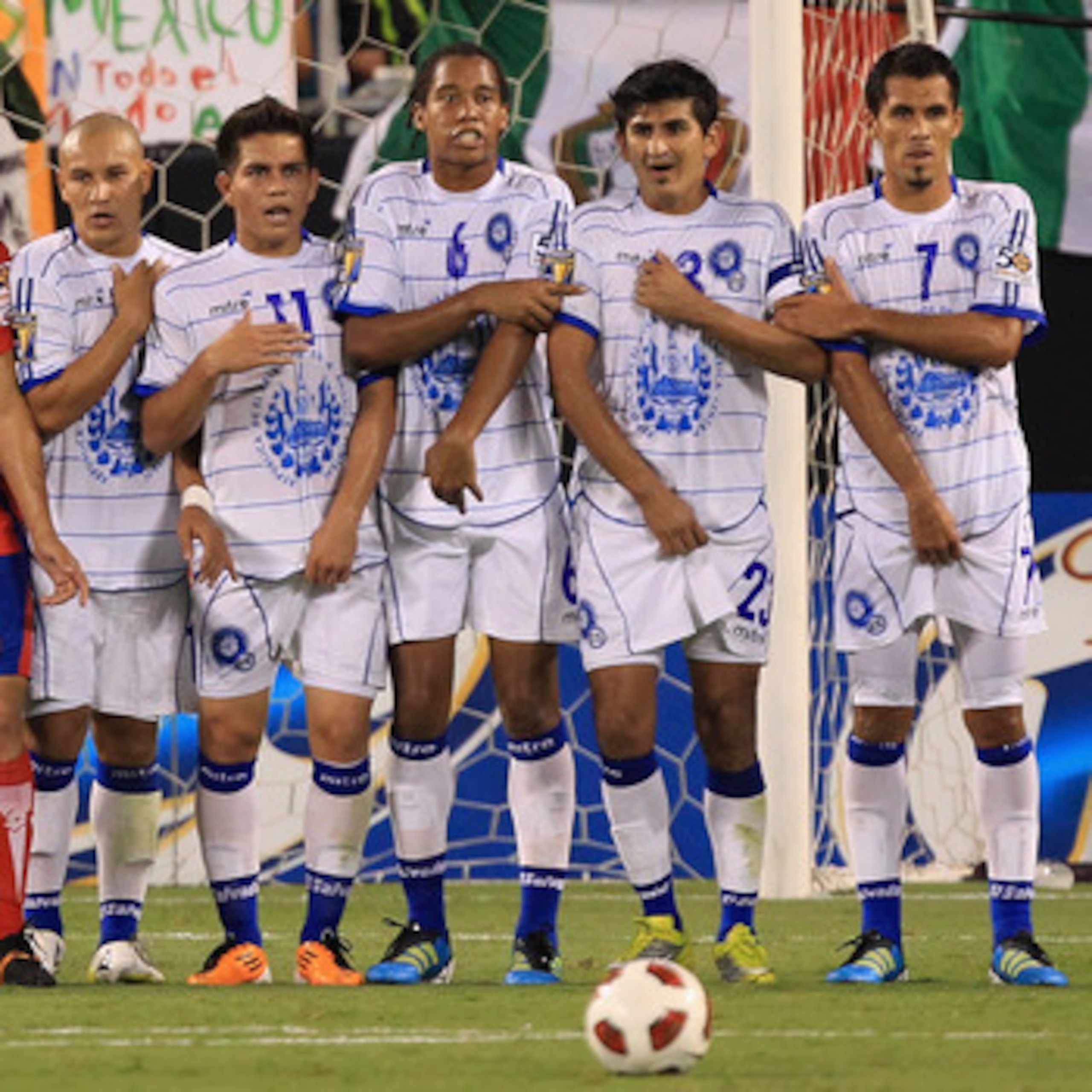 CHARLOTTE, NC - JUNE 09:  Players make a wall in front of the goal during the game between Costa Rica and El Salvador during their game in the CONCACAF Gold Cup at Bank of America Stadium on June 9, 2011 in Charlotte, North Carolina.  (Photo by Streeter L